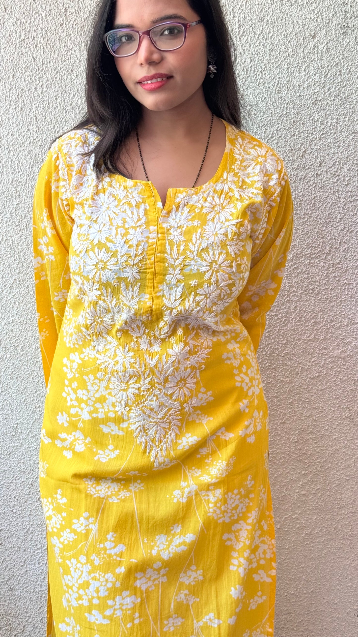 Gulmohar mulmul long chikankari kurti