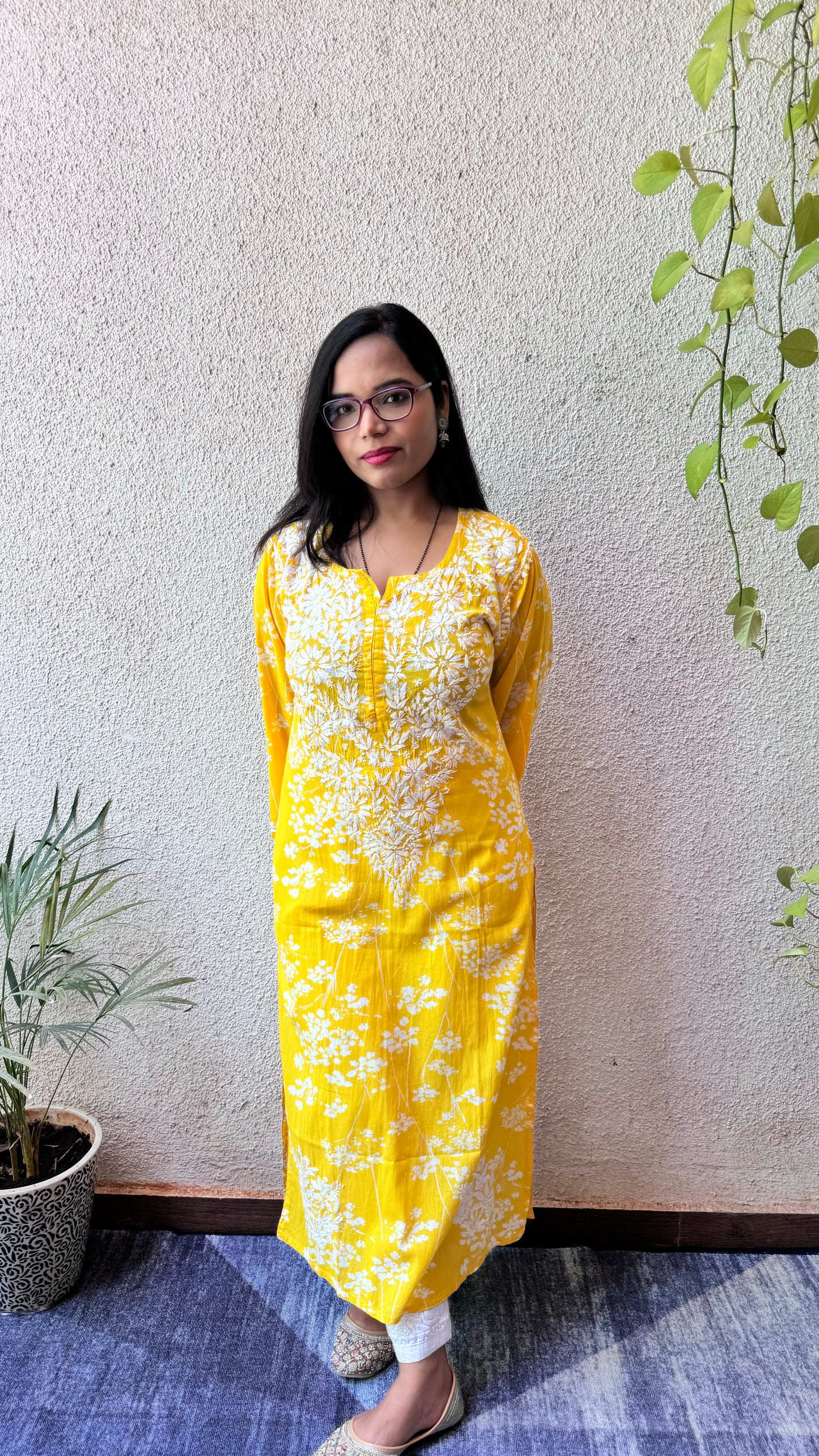 Gulmohar mulmul long chikankari kurti