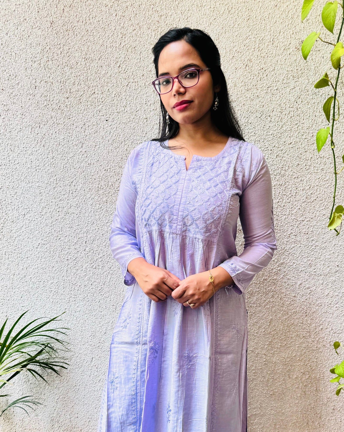 Nyra Chanderi silk Chikankari long kurti