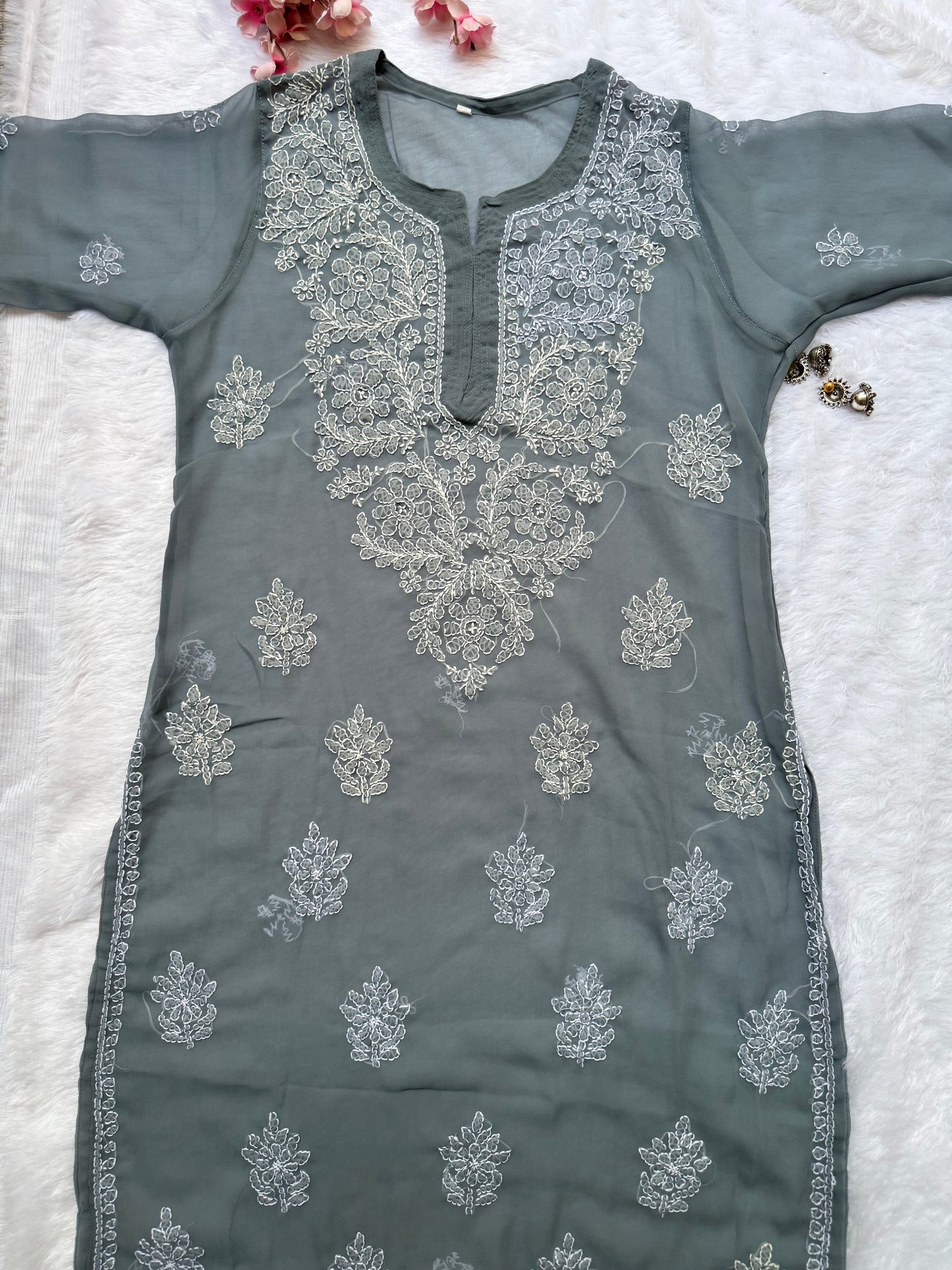 Georgette chikankari kurta with matching liner