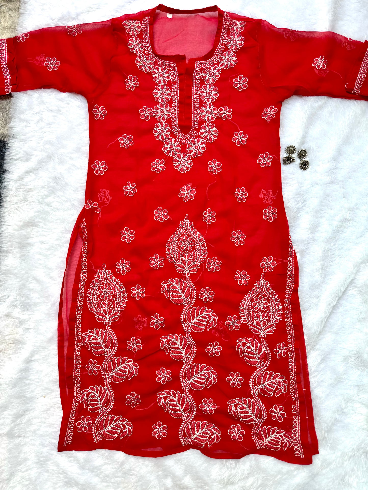 Georgette chikankari kurta with matching liner