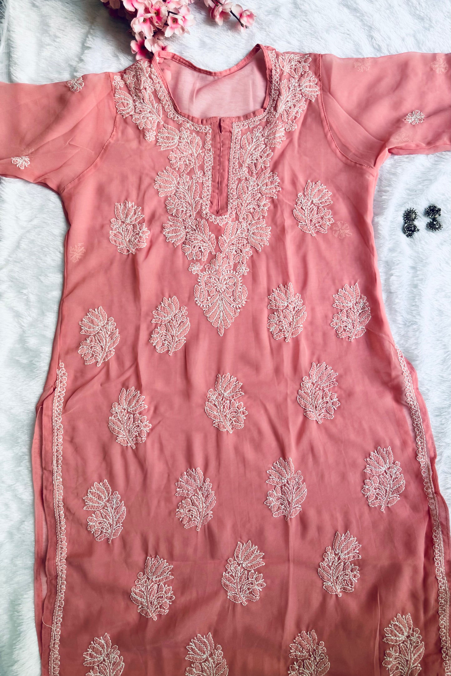 Georgette chikankari kurta with matching liner