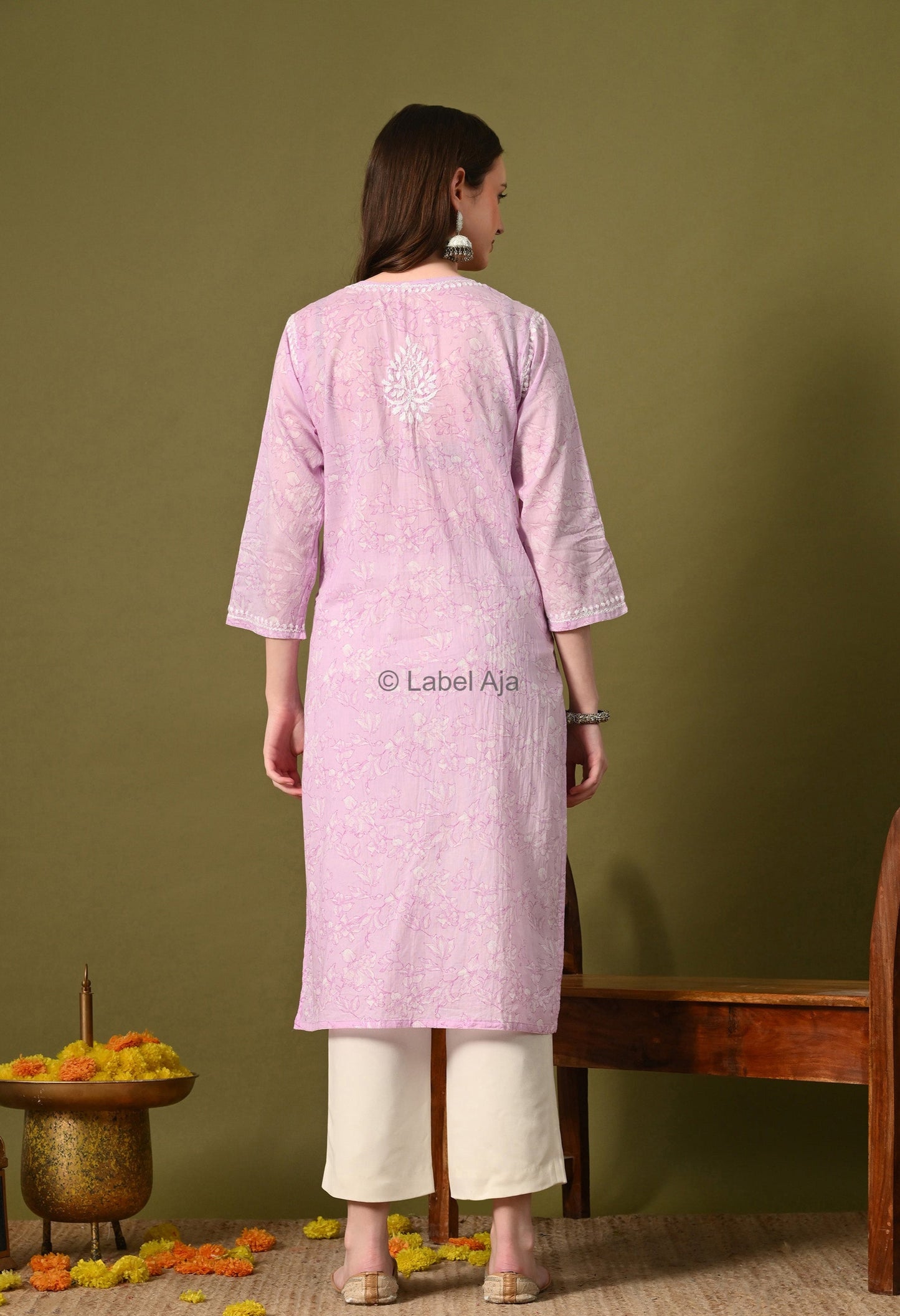 Malhar Mulmul long chikankari kurti