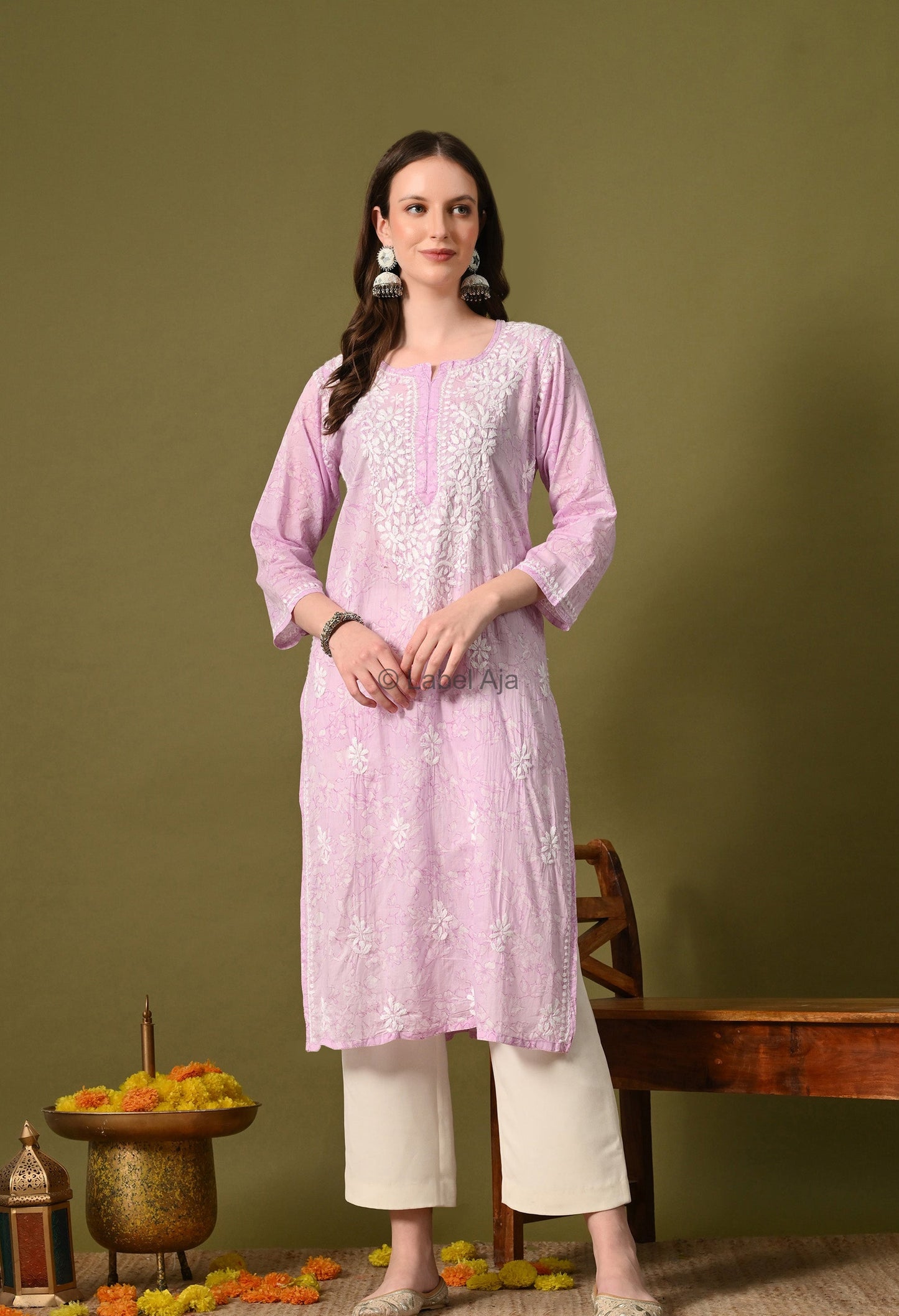 Malhar Mulmul long chikankari kurti