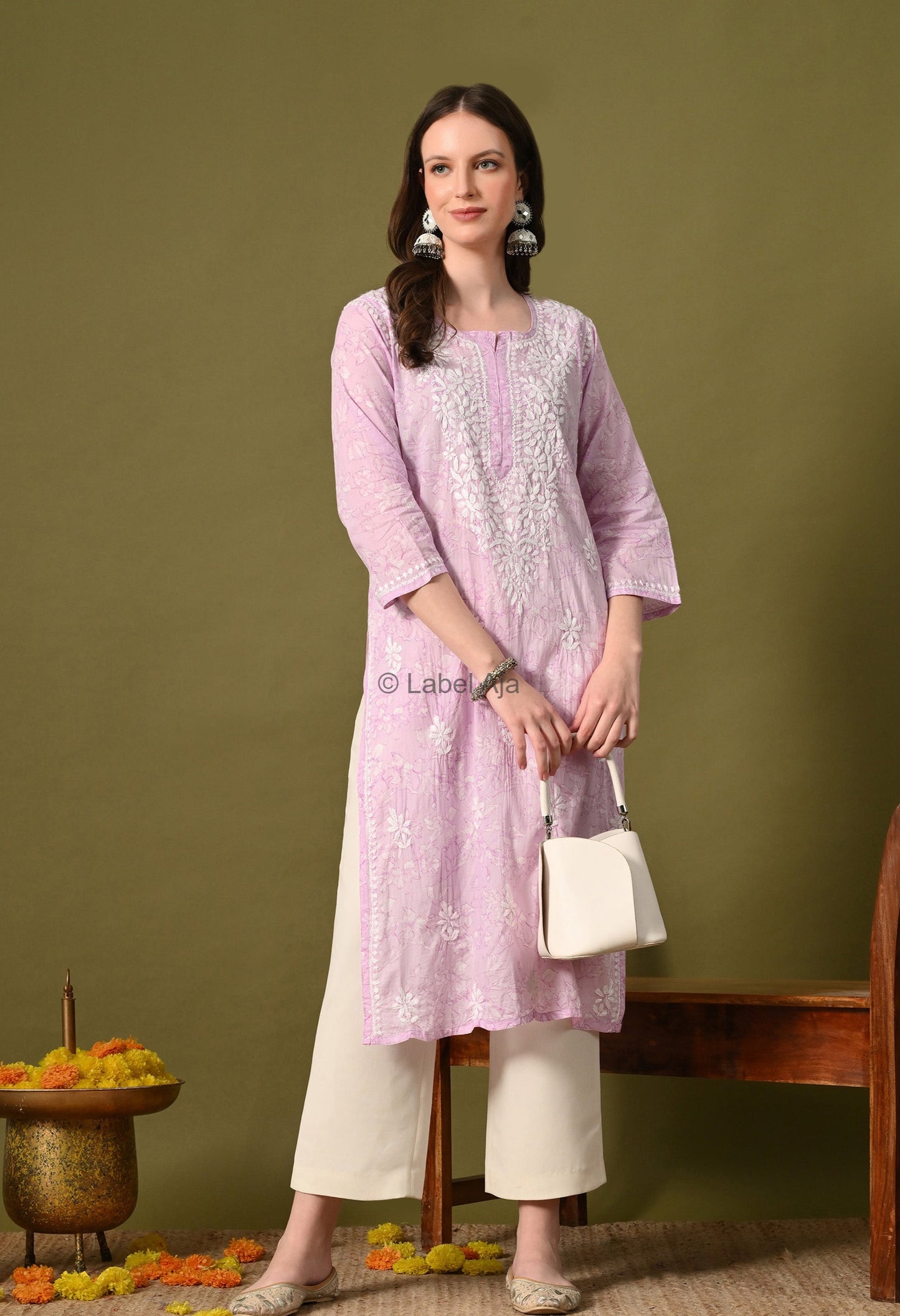 Malhar Mulmul long chikankari kurti