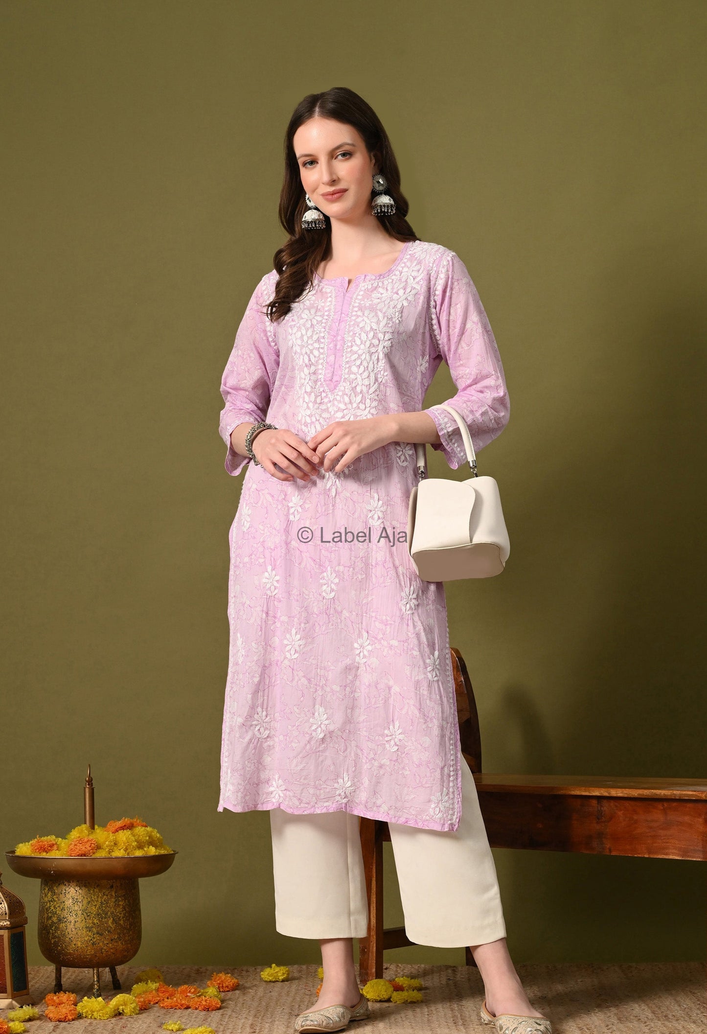 Malhar Mulmul long chikankari kurti