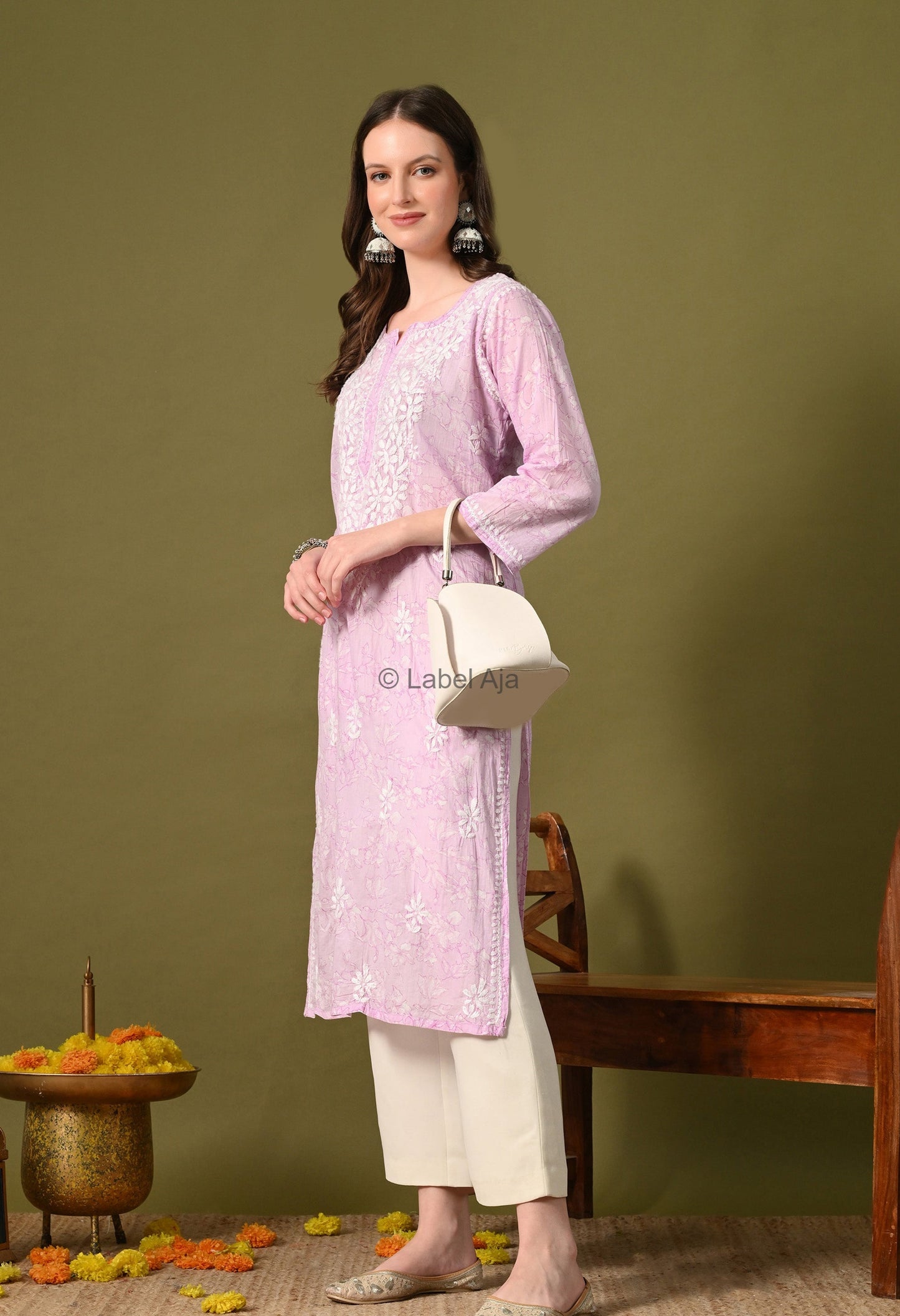 Malhar Mulmul long chikankari kurti