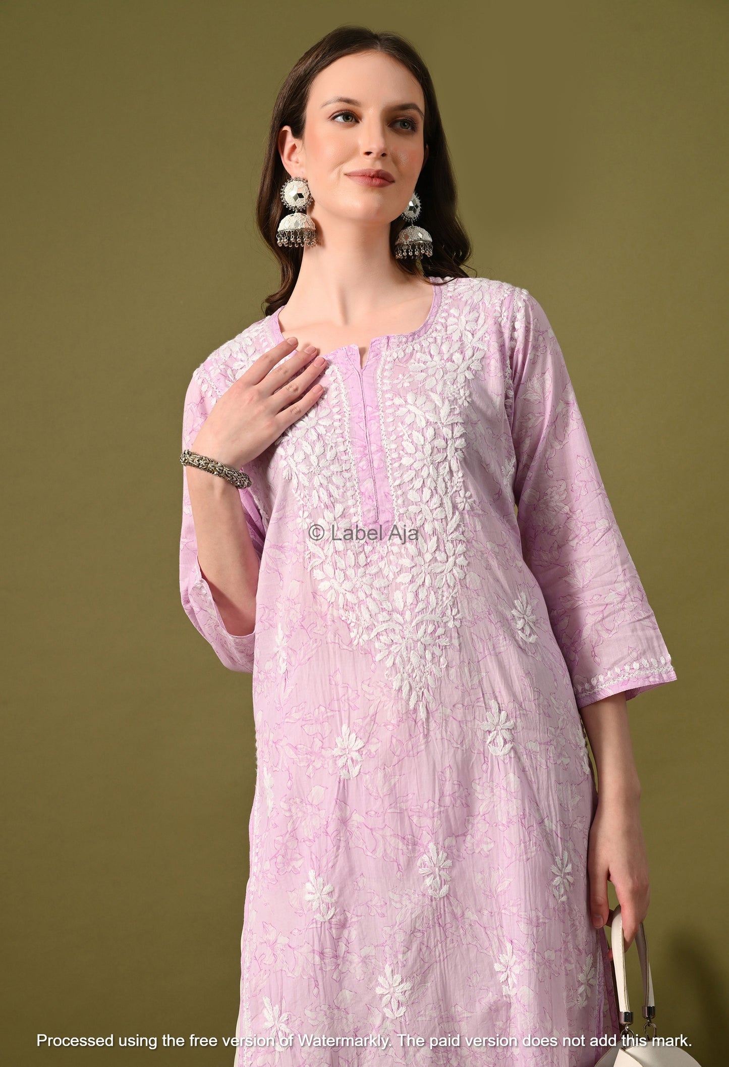 Malhar Mulmul long chikankari kurti