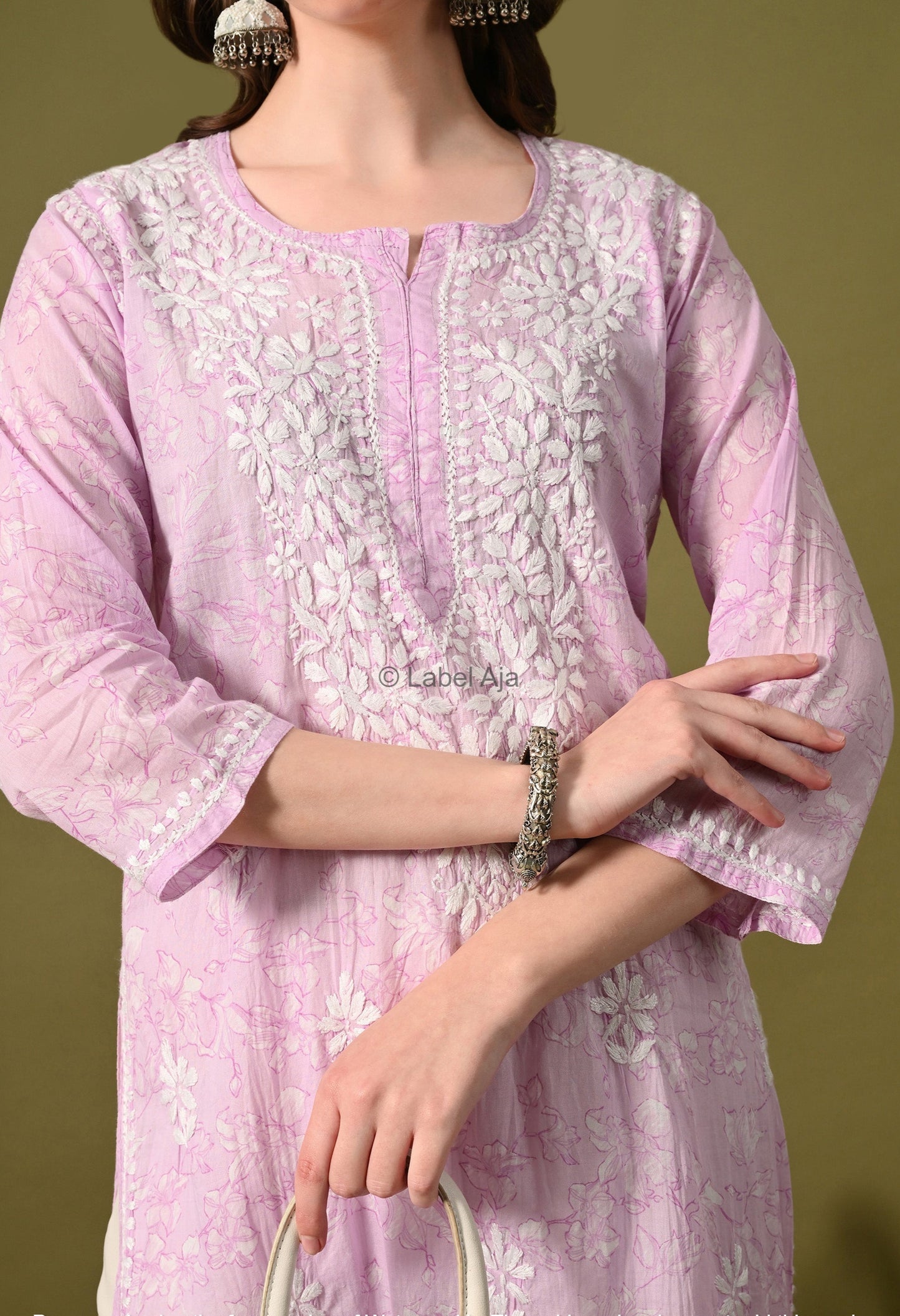 Malhar Mulmul long chikankari kurti