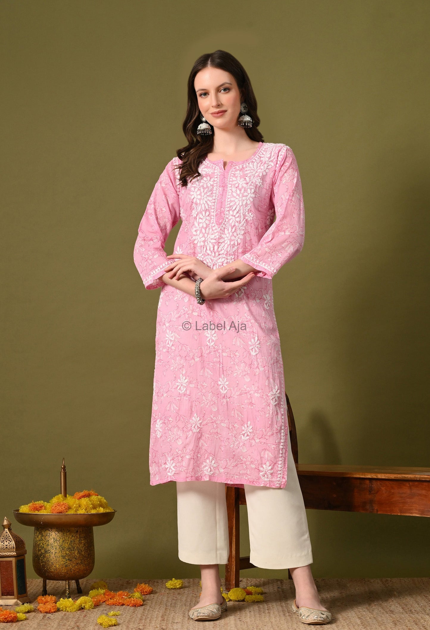 Malhar Mulmul long chikankari kurti