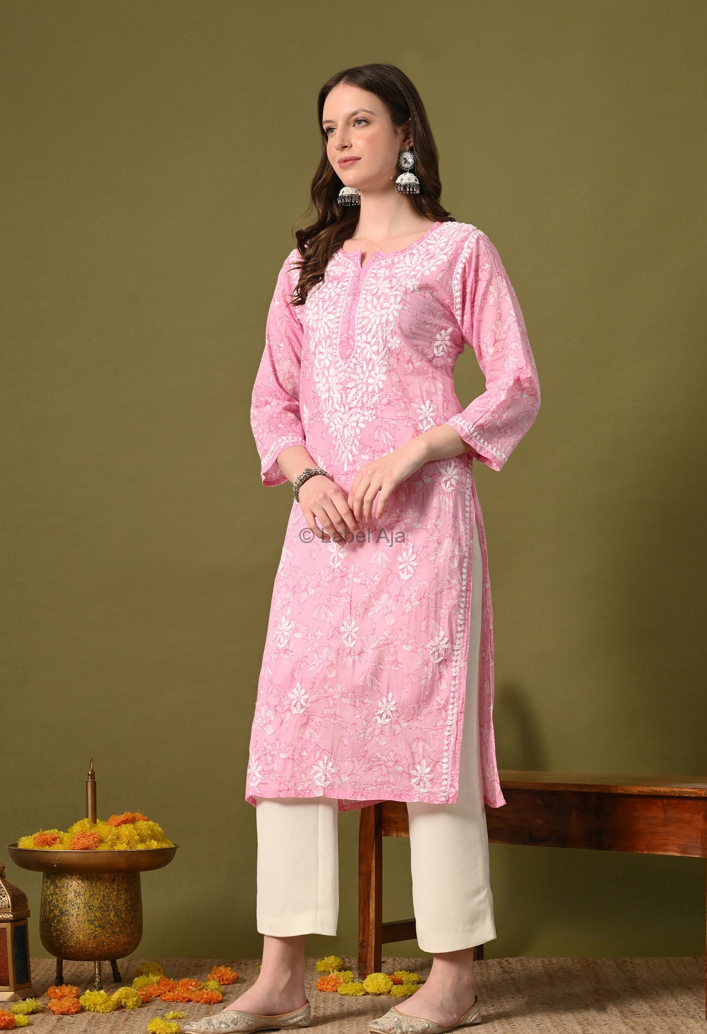 Malhar Mulmul long chikankari kurti