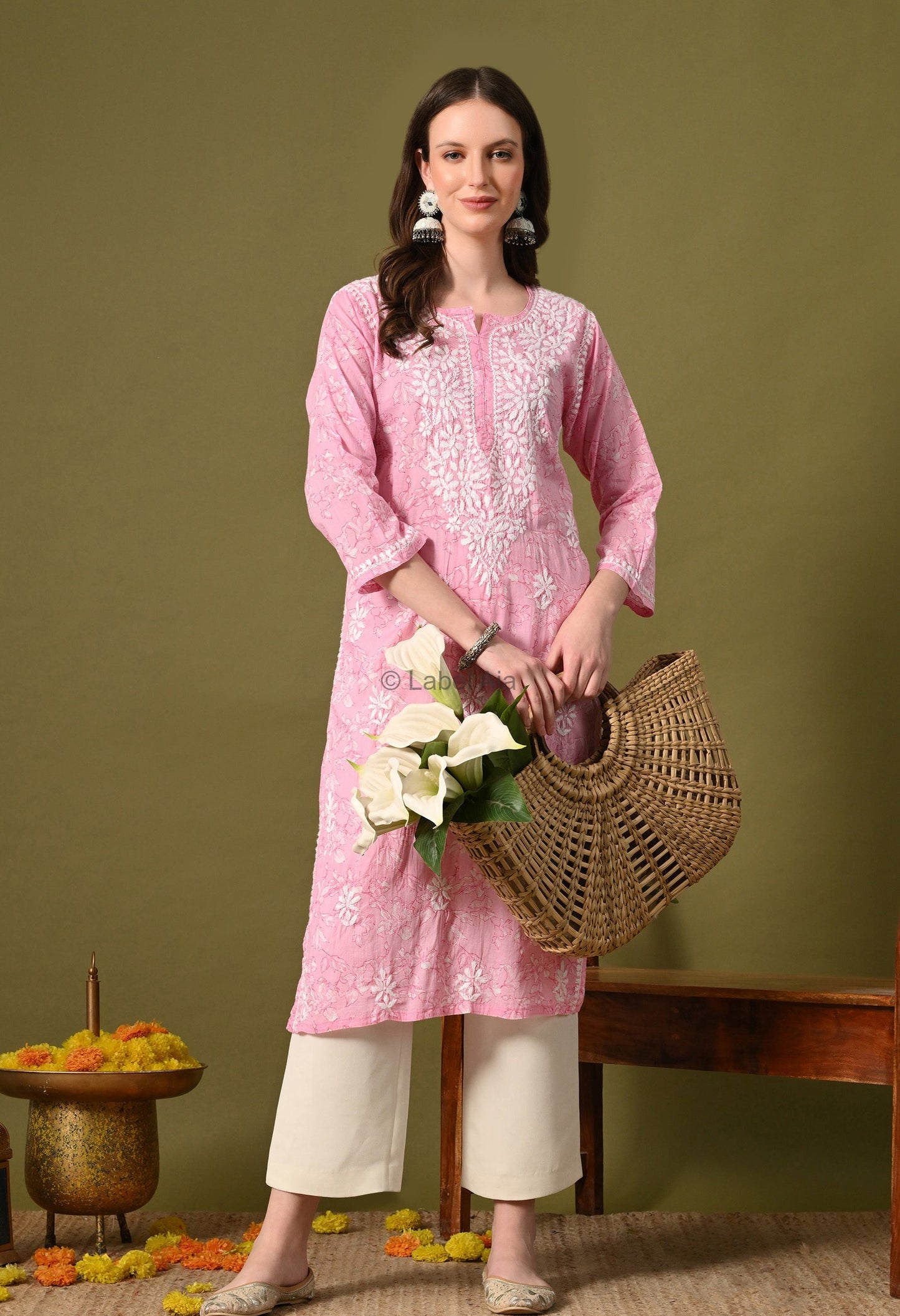 Malhar Mulmul long chikankari kurti