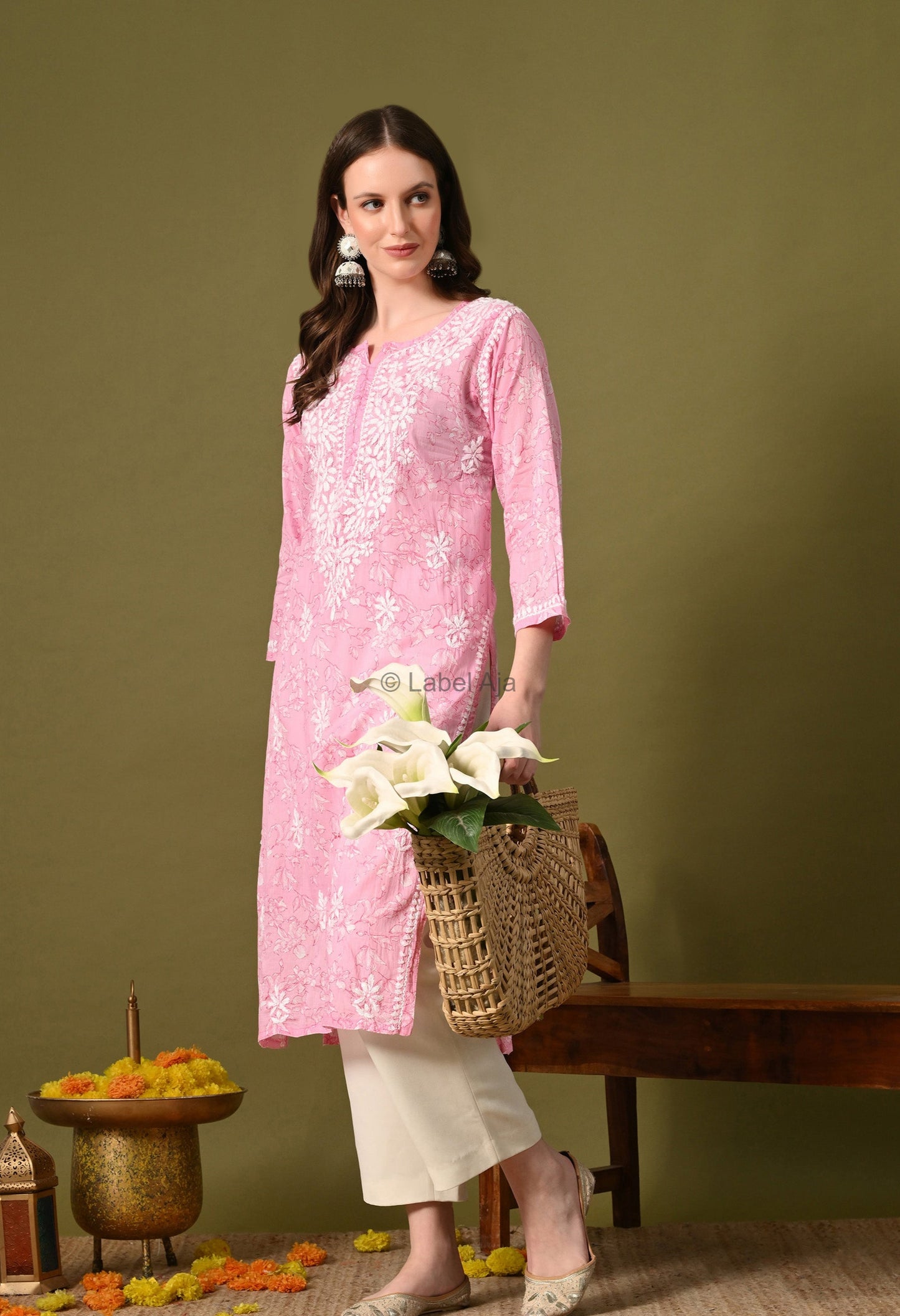 Malhar Mulmul long chikankari kurti