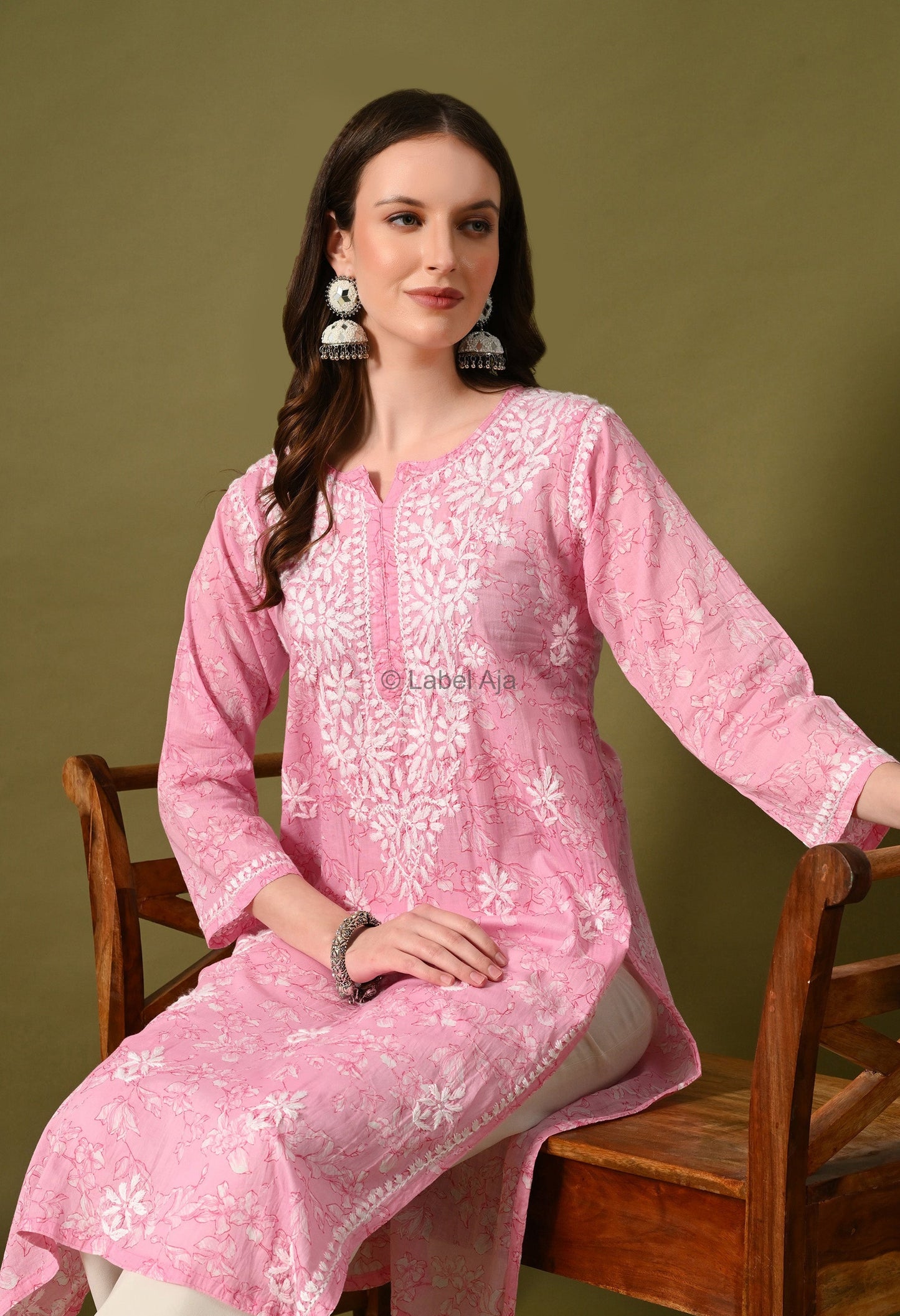 Malhar Mulmul long chikankari kurti