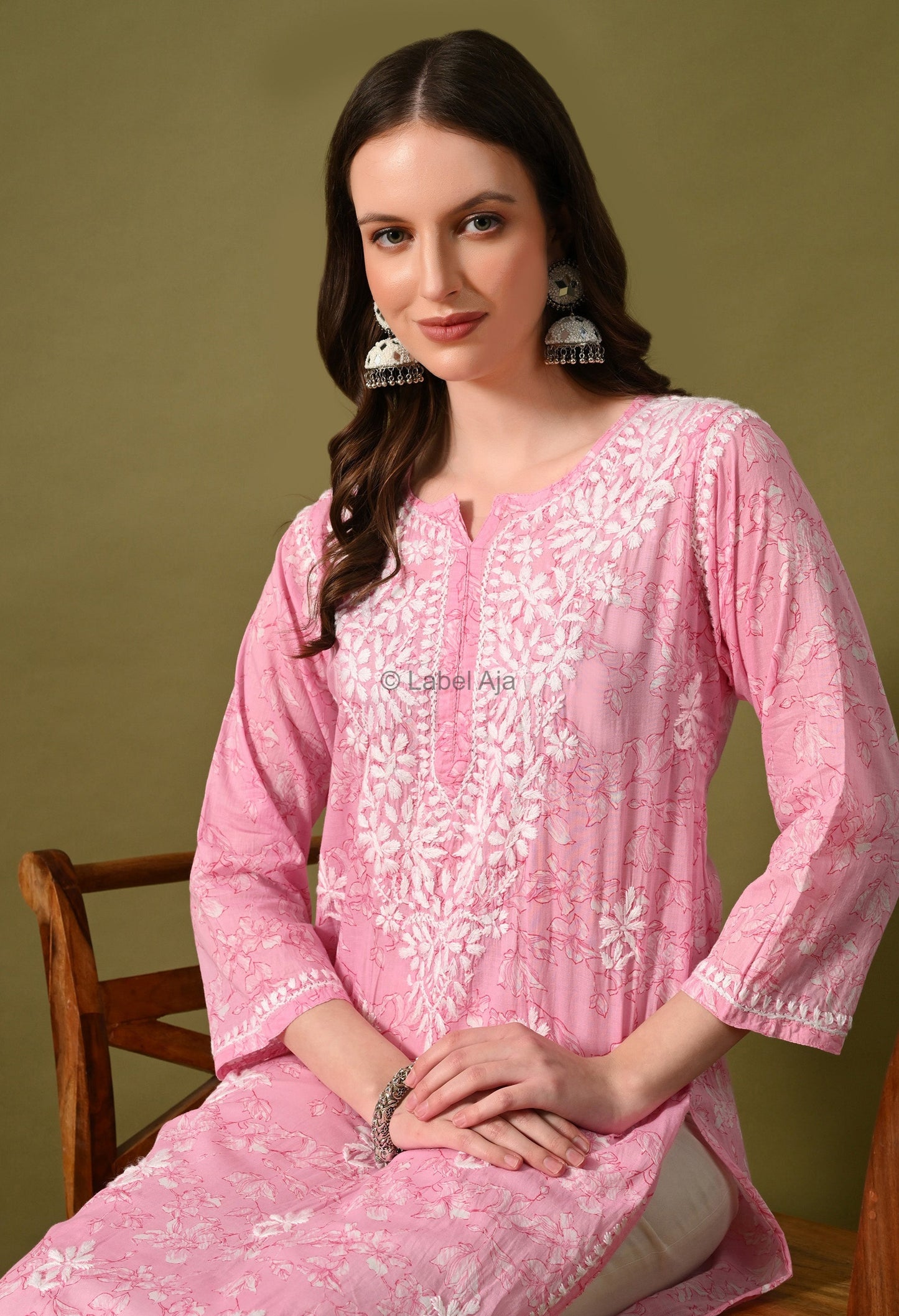 Malhar Mulmul long chikankari kurti