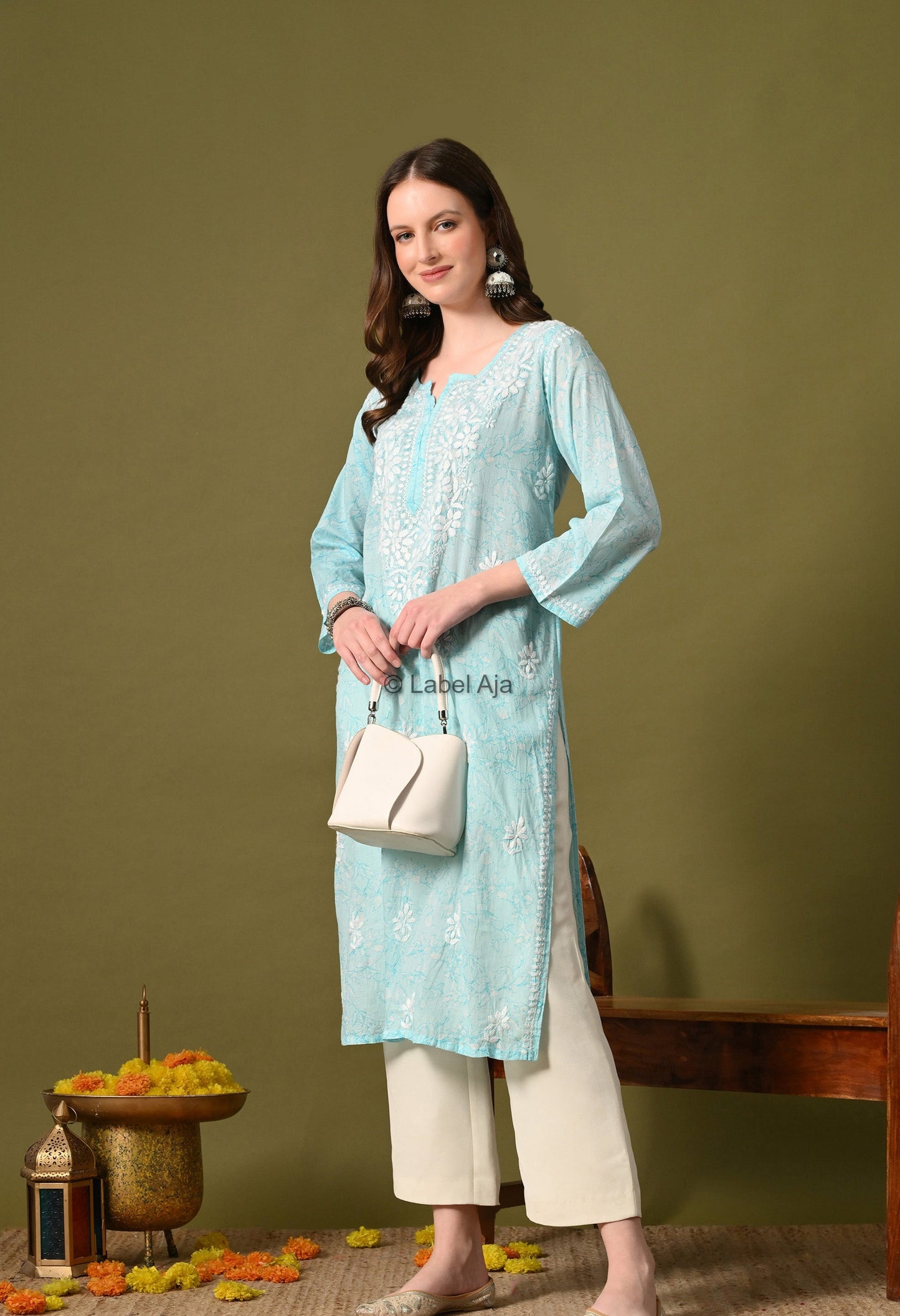 Malhar Mulmul long chikankari kurti