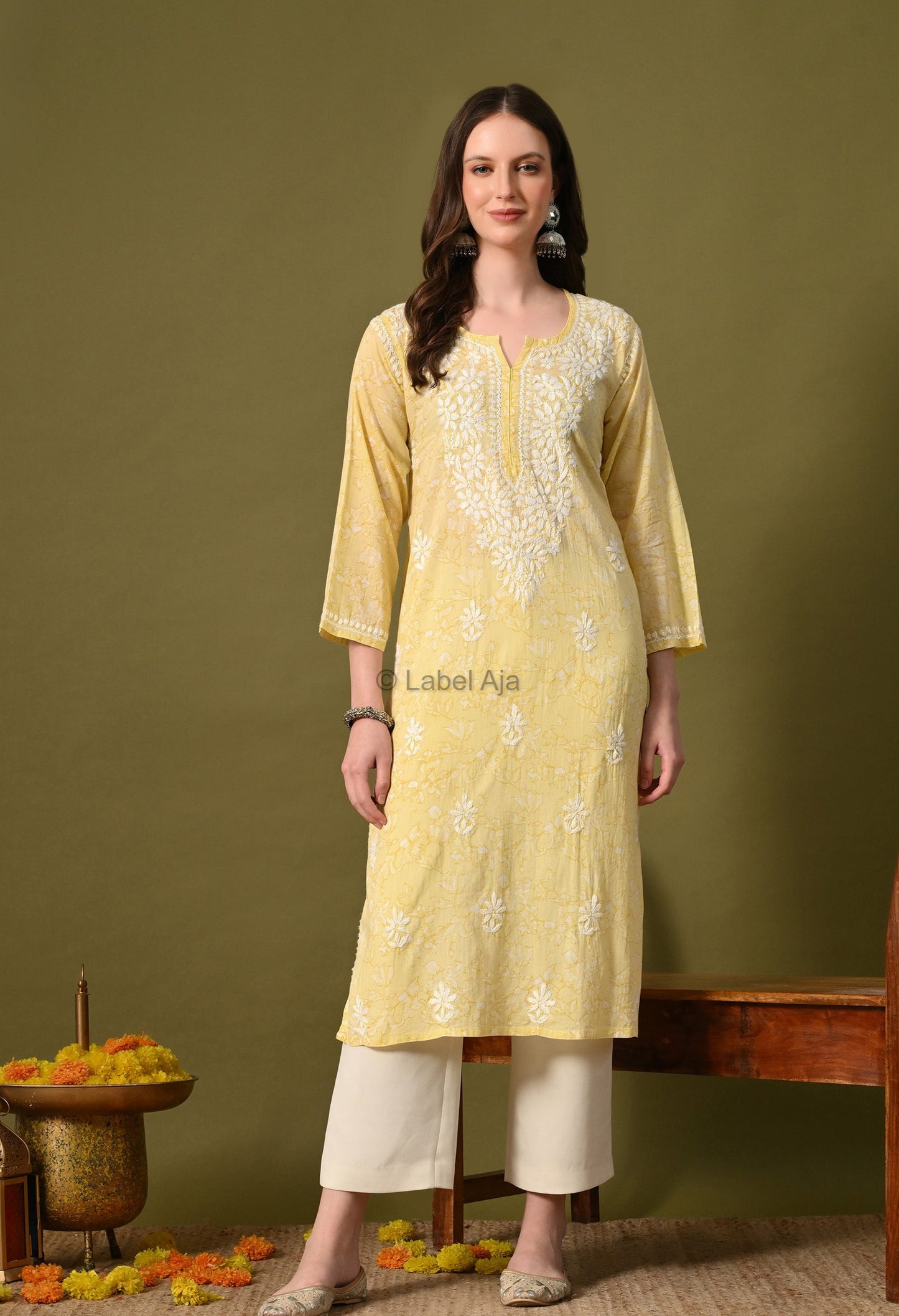 Malhar Mulmul long chikankari kurti