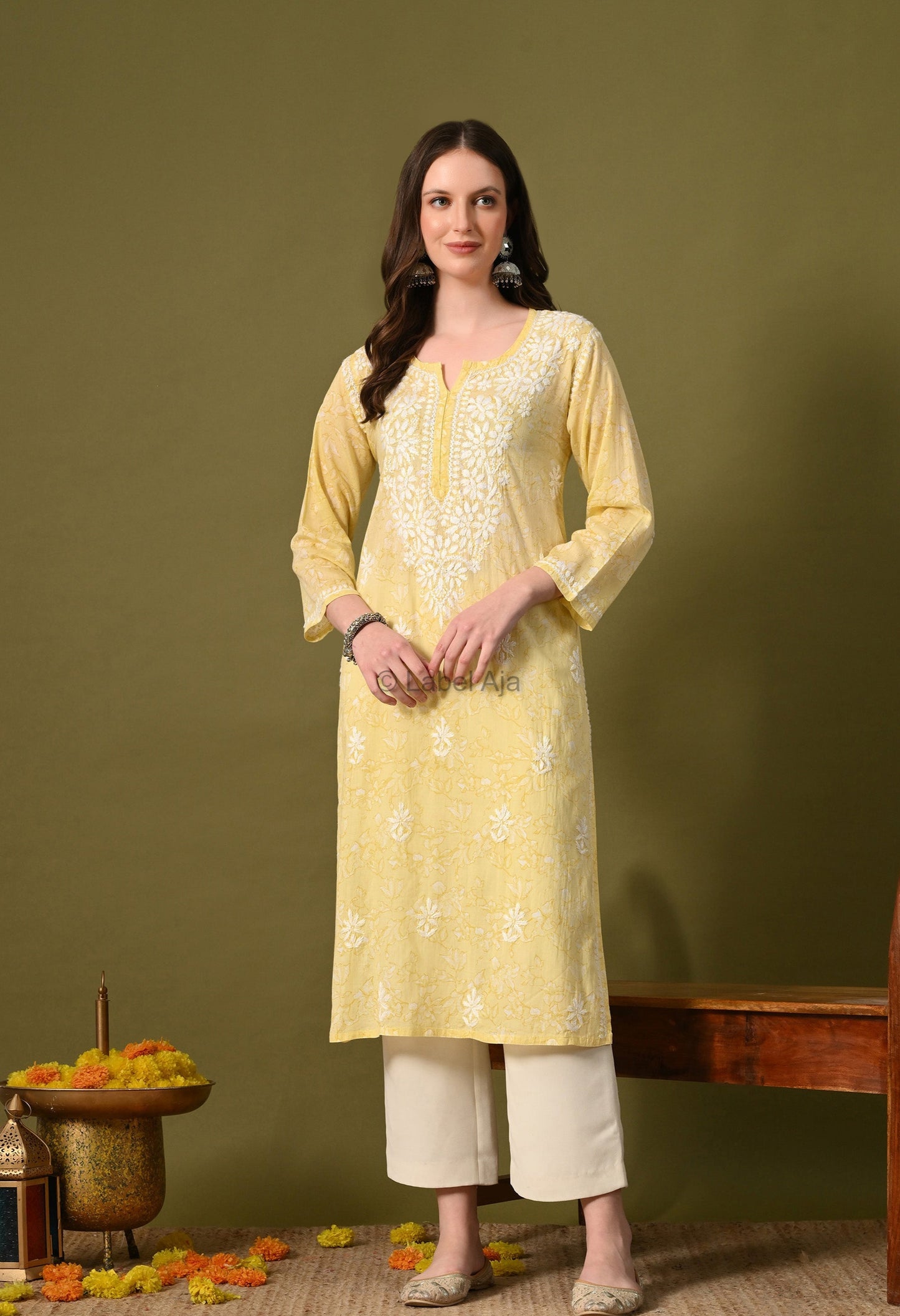 Malhar Mulmul long chikankari kurti