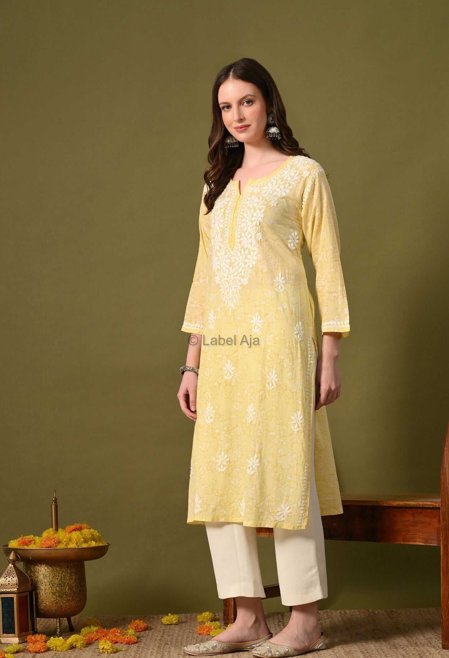 Malhar Mulmul long chikankari kurti