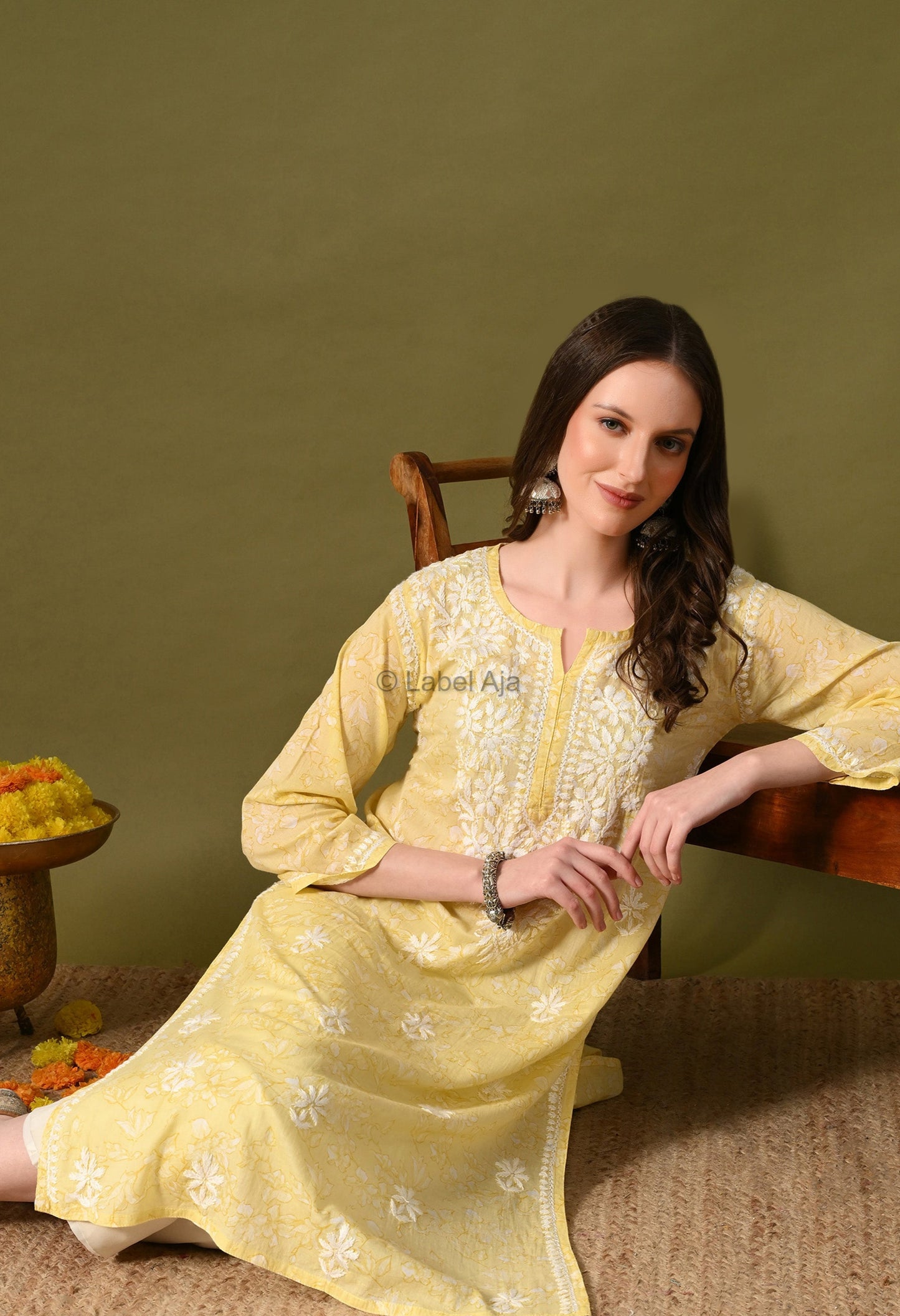 Malhar Mulmul long chikankari kurti