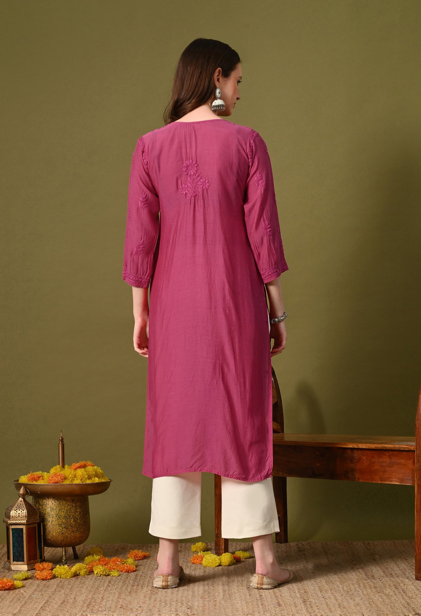 Muslin long chikankari kurti