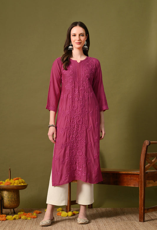 Muslin long chikankari kurti