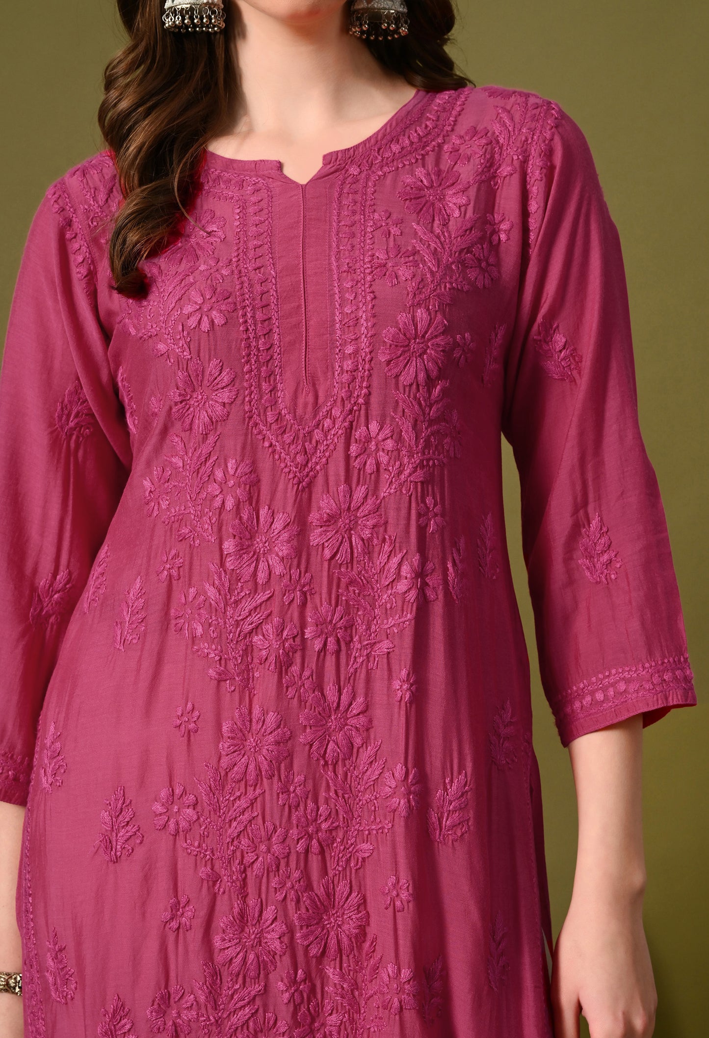 Muslin long chikankari kurti