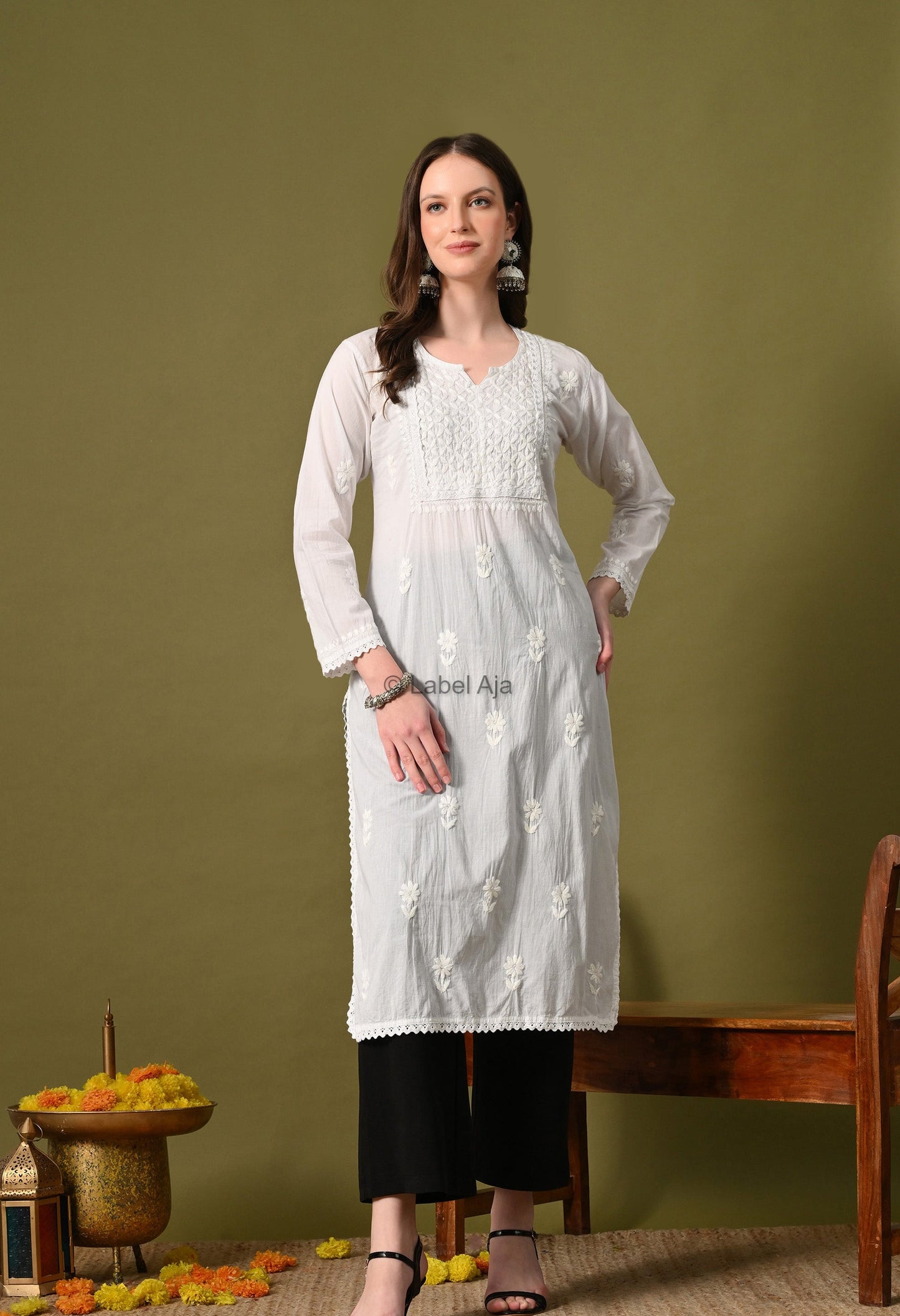 Vani mul Cotton chikankari long kurti