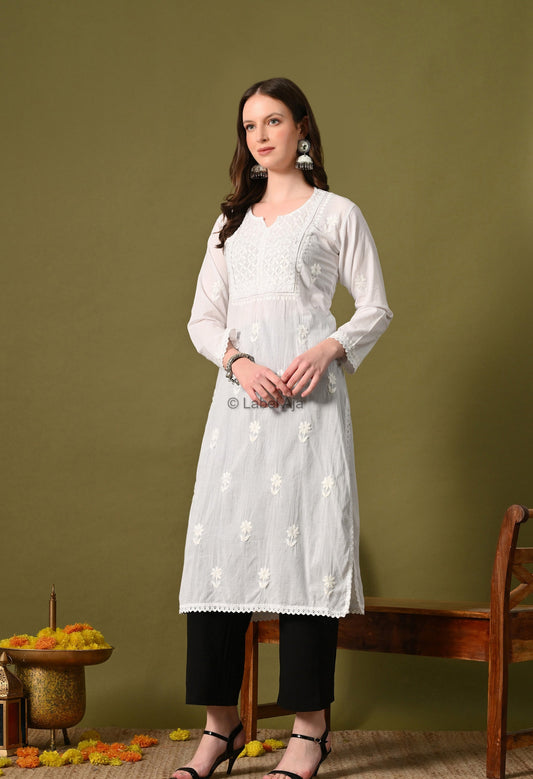 Vani mul Cotton chikankari long kurti