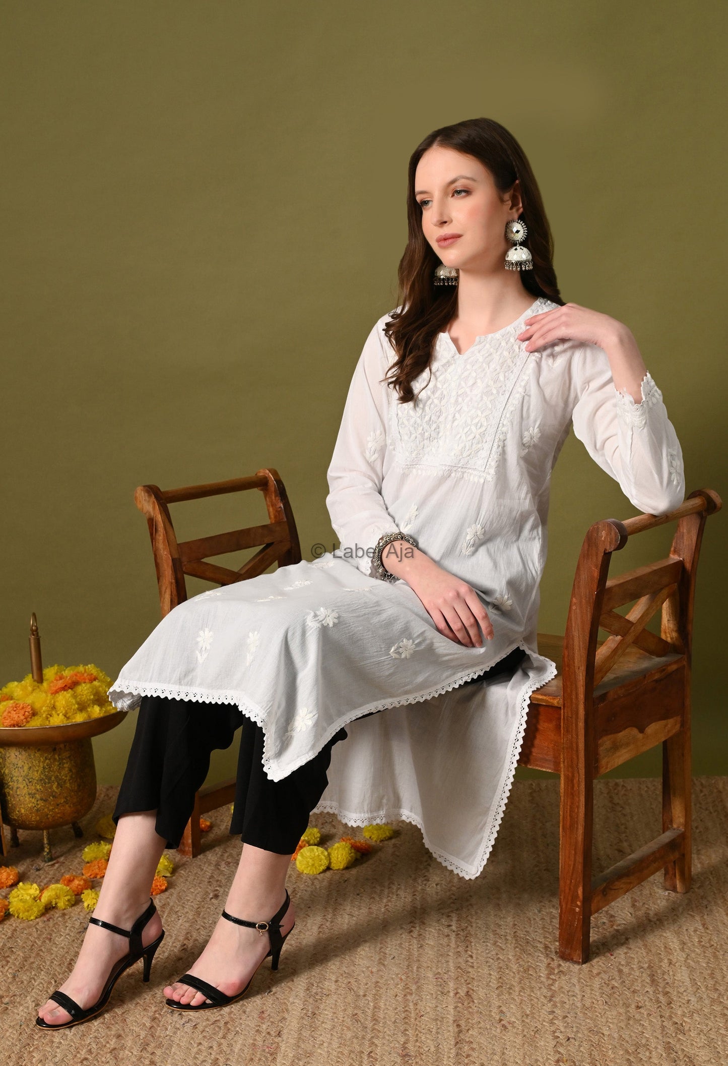 Vani mul Cotton chikankari long kurti