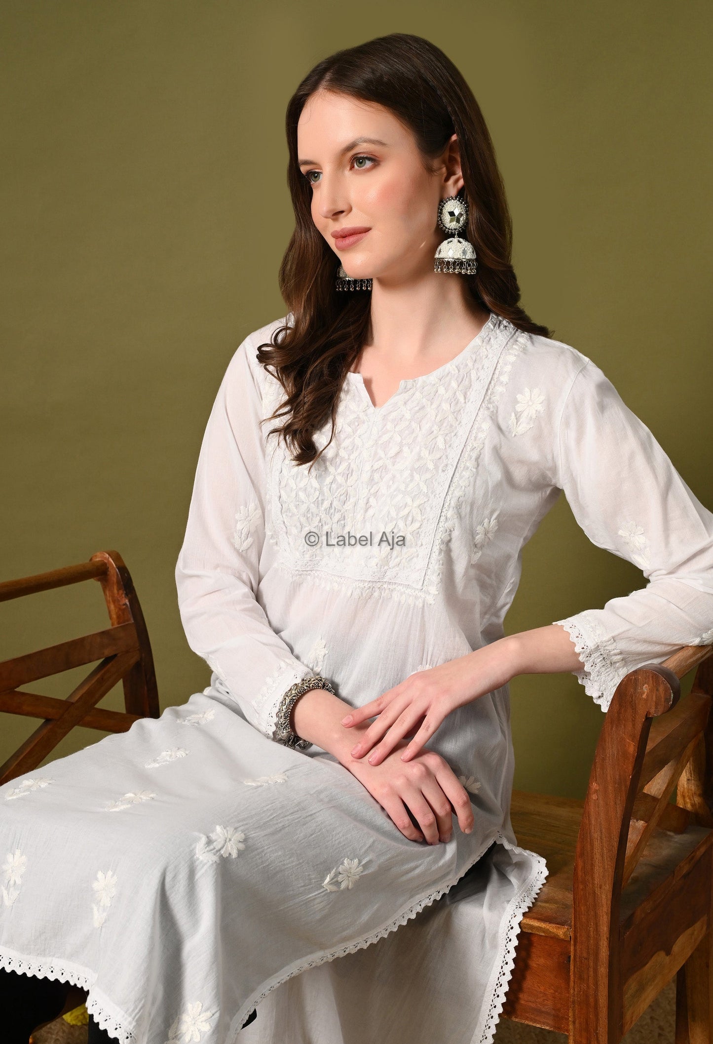 Vani mul Cotton chikankari long kurti