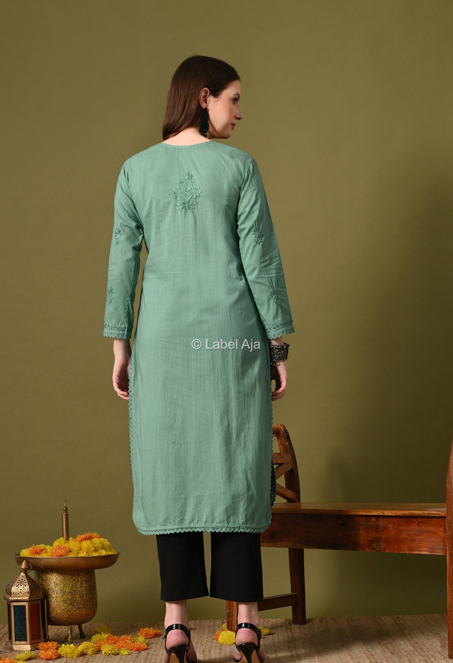 Vani mul Cotton chikankari long kurti