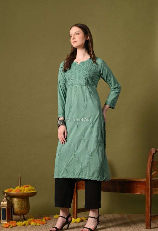 Vani mul Cotton chikankari long kurti