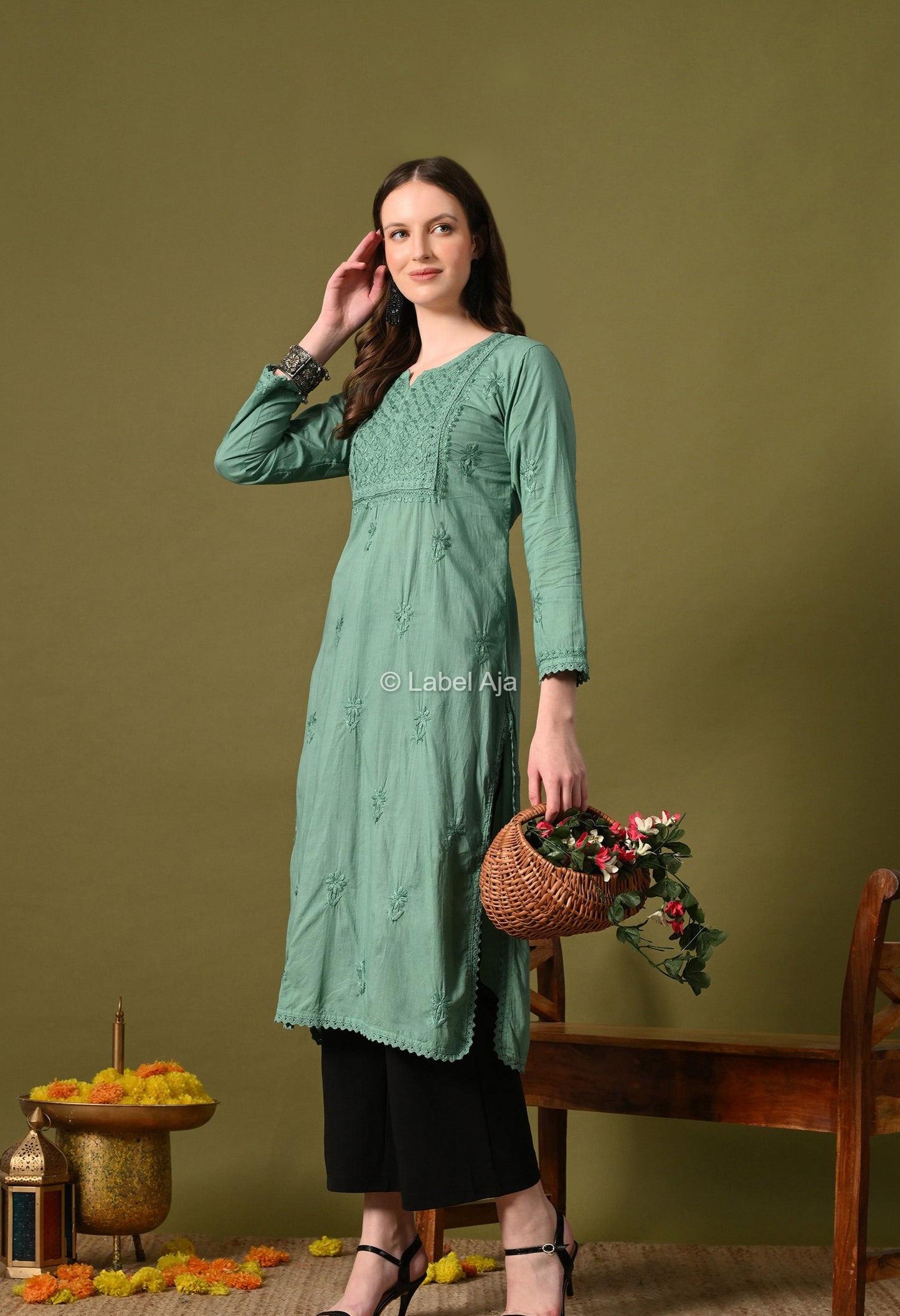 Vani mul Cotton chikankari long kurti