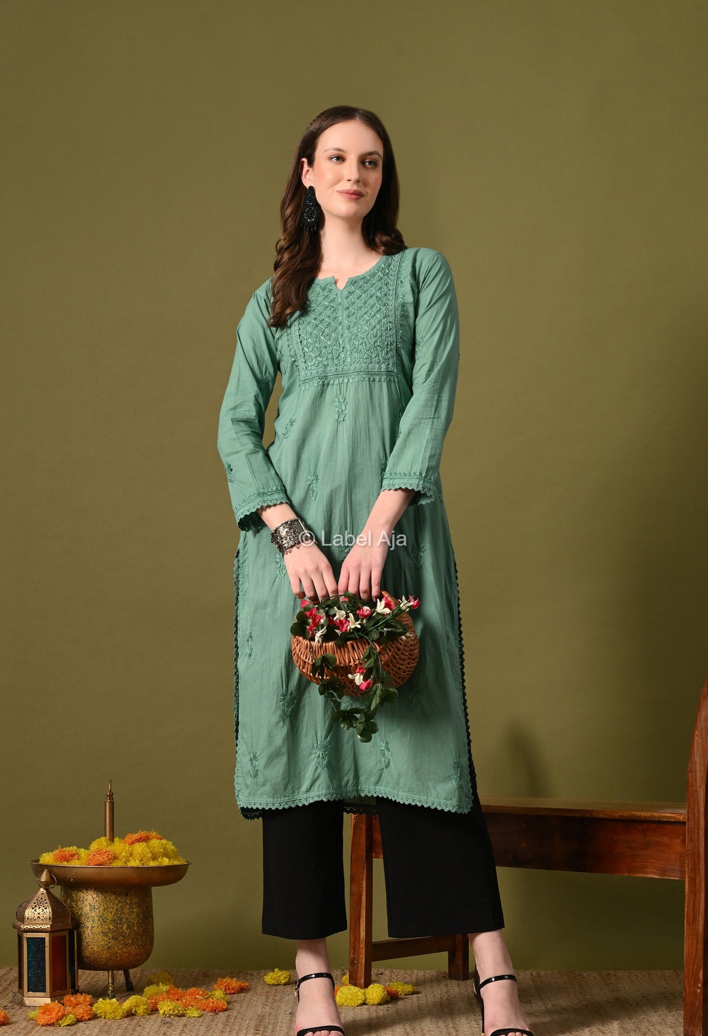 Vani mul Cotton chikankari long kurti