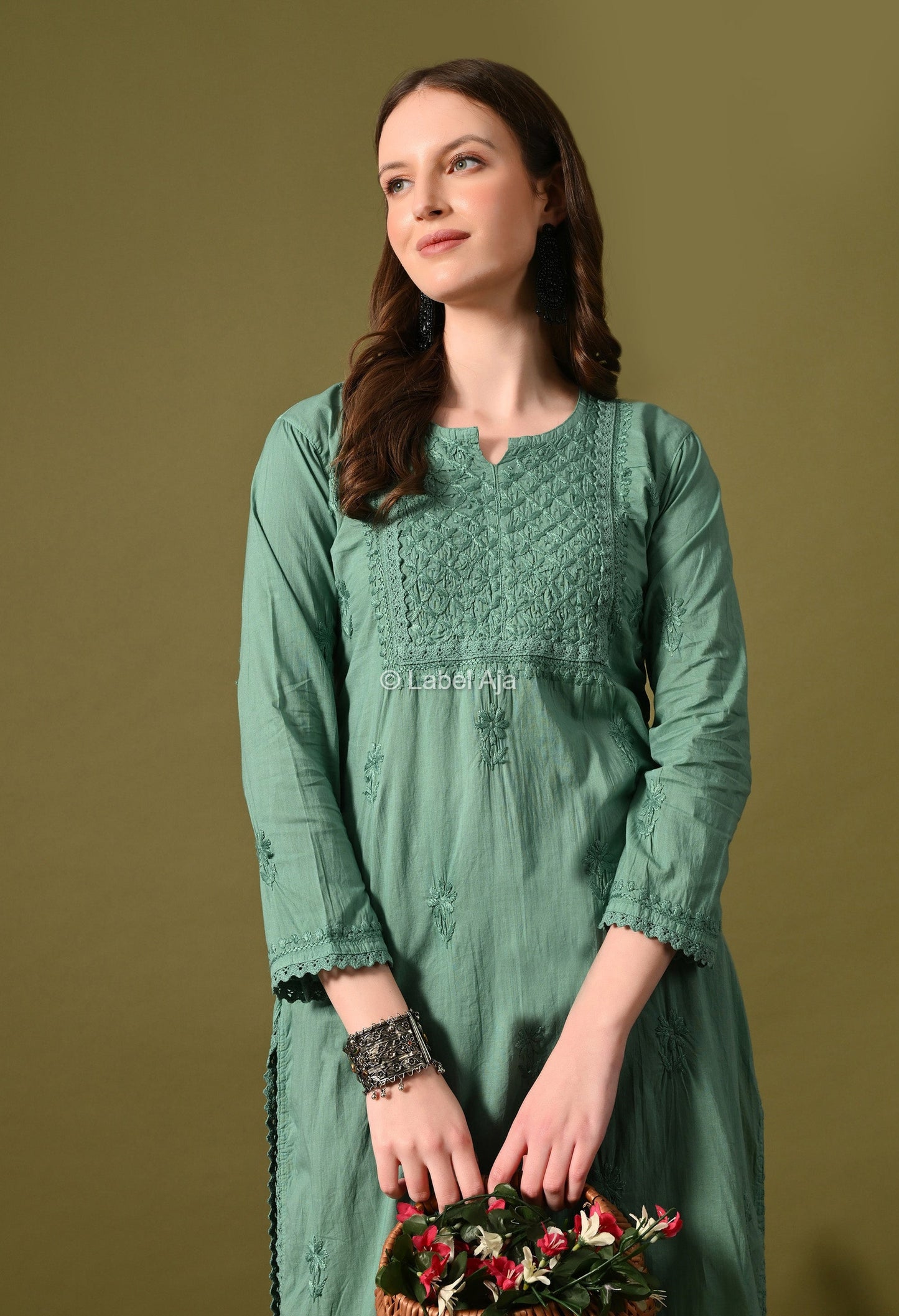 Vani mul Cotton chikankari long kurti