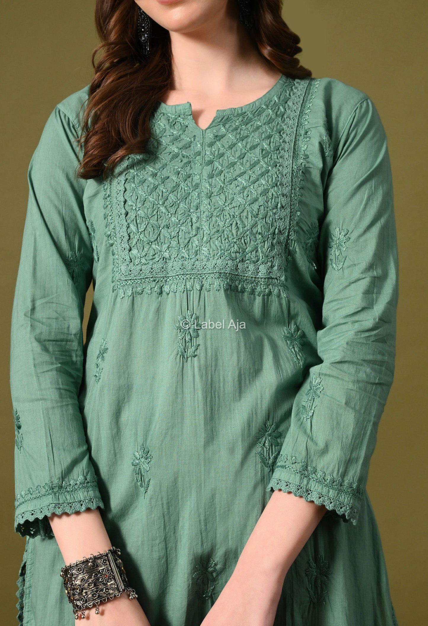 Vani mul Cotton chikankari long kurti