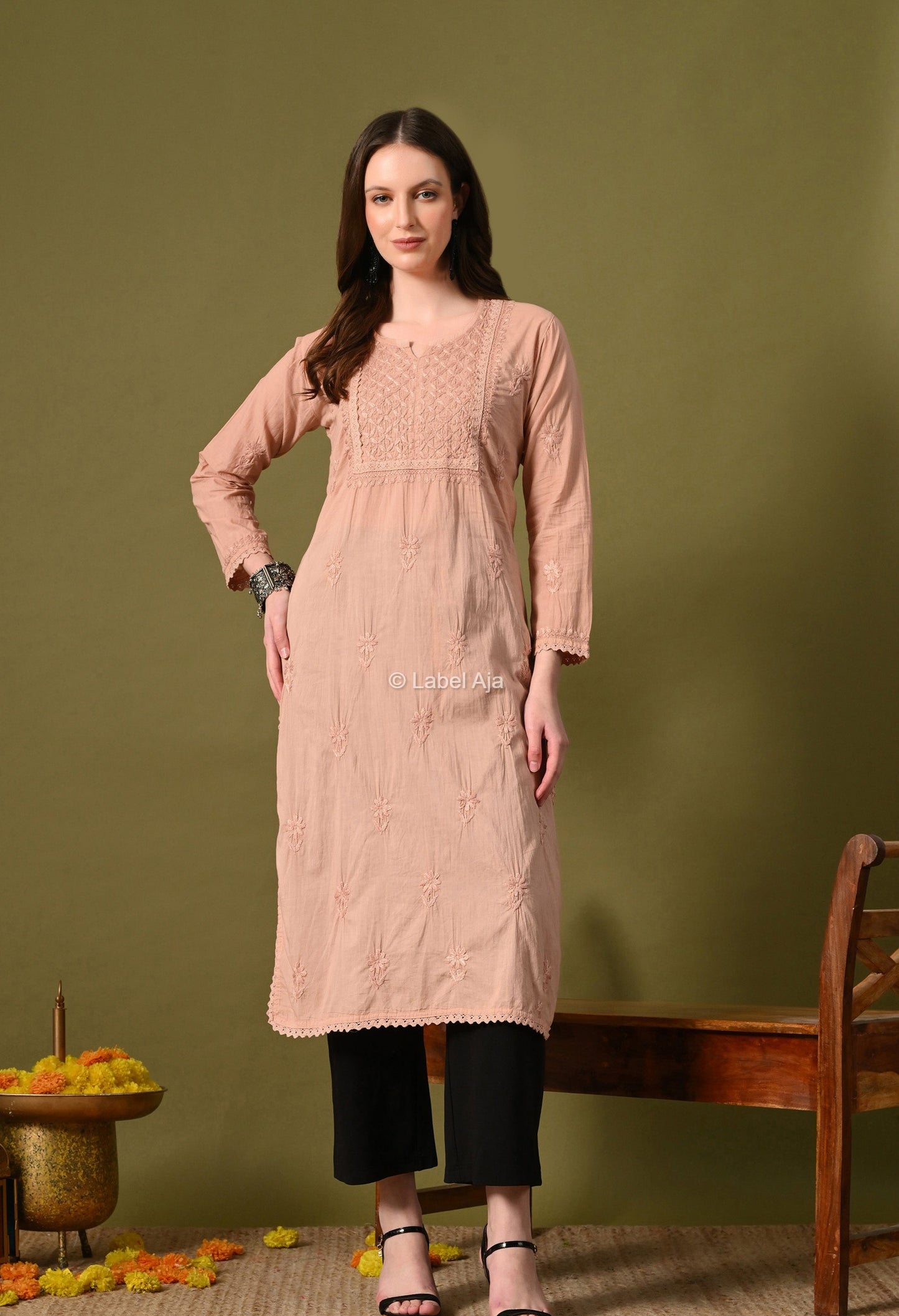 Vani mul Cotton chikankari long kurti