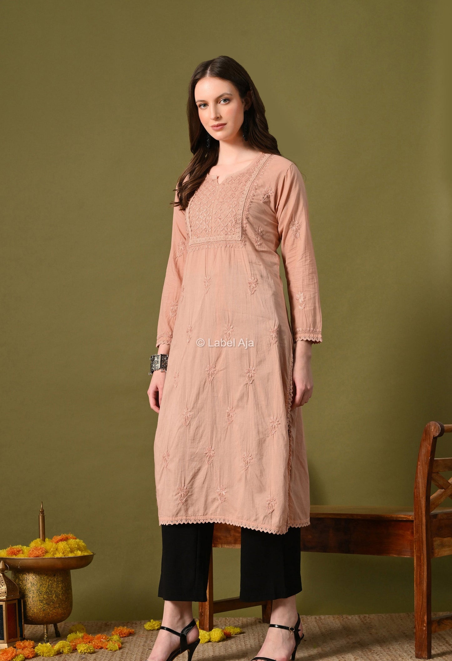 Vani mul Cotton chikankari long kurti