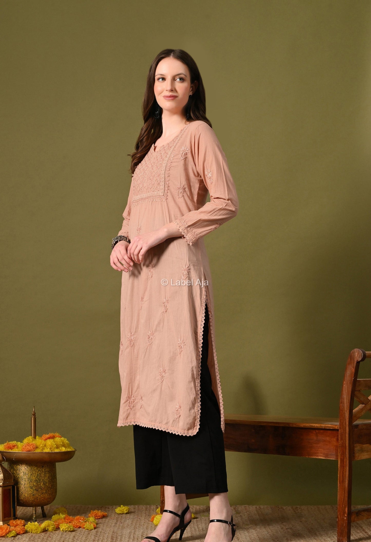 Vani mul Cotton chikankari long kurti