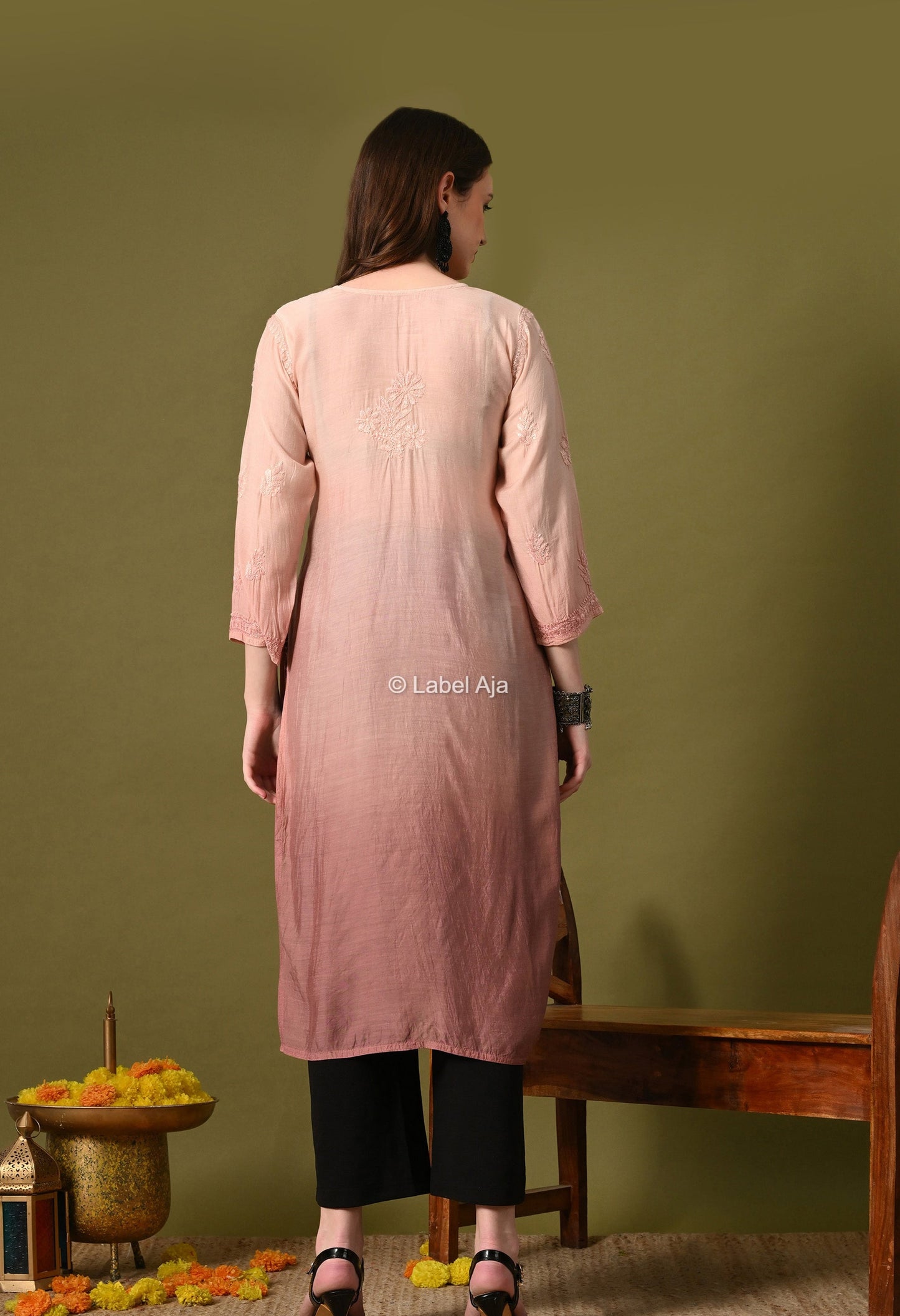 Muslin long chikankari kurti