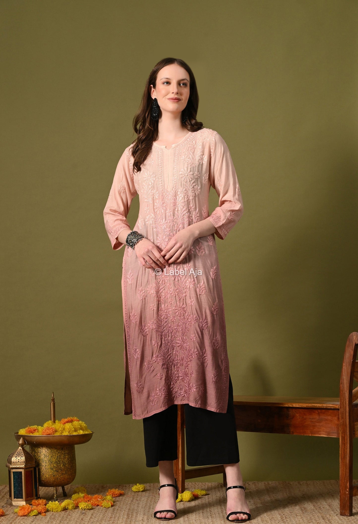 Muslin long chikankari kurti