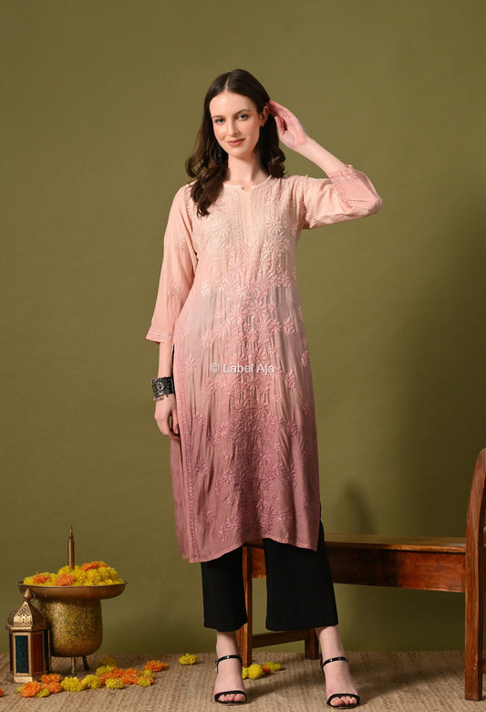 Muslin long chikankari kurti