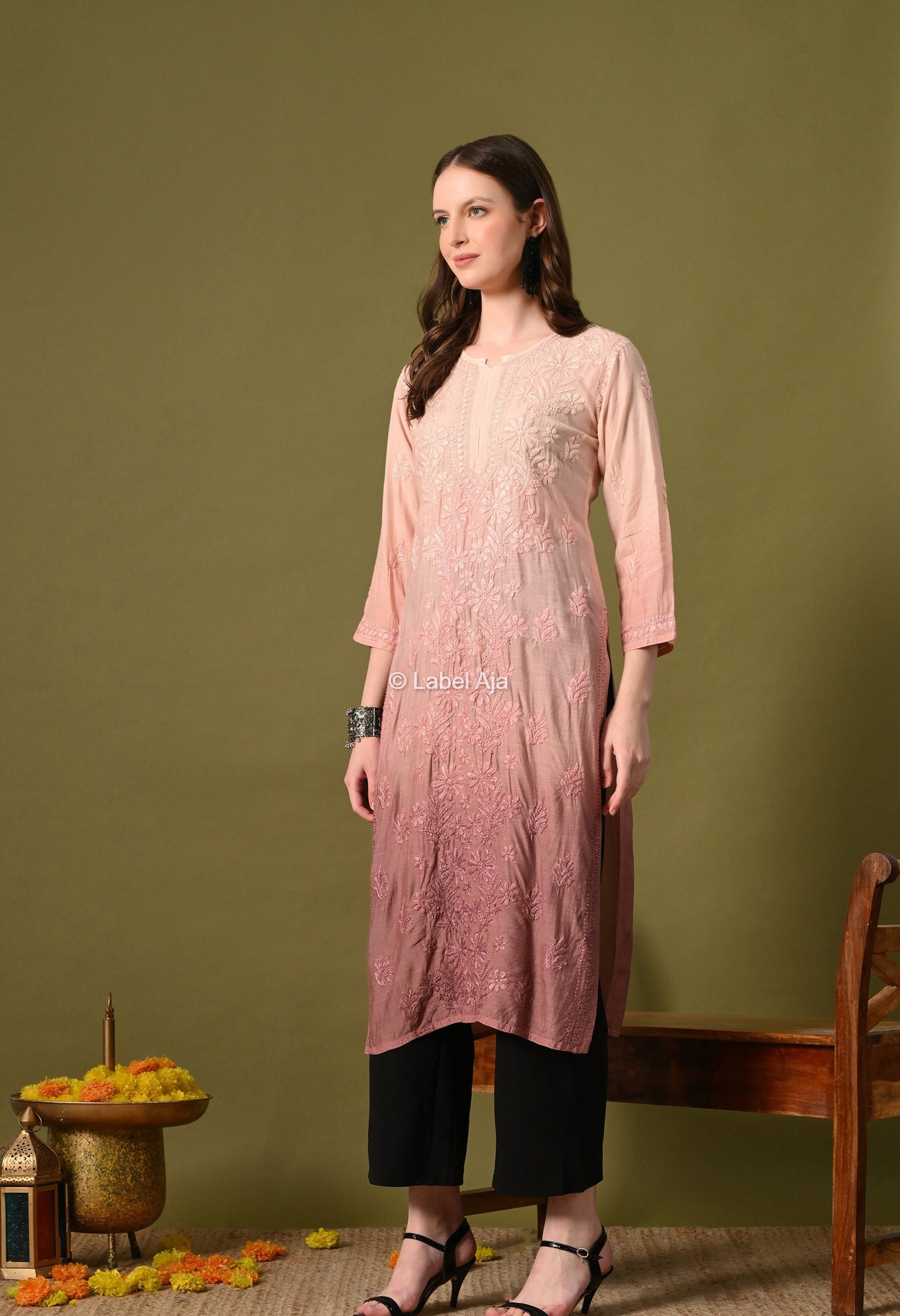 Muslin long chikankari kurti