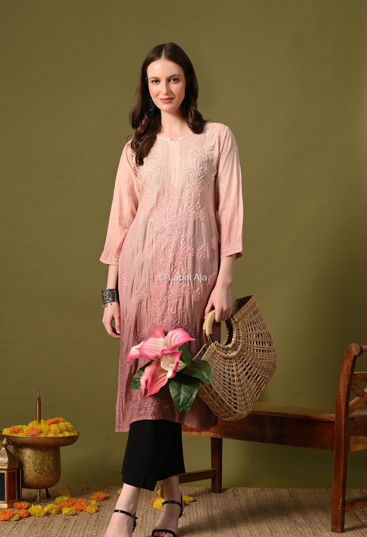 Muslin long chikankari kurti