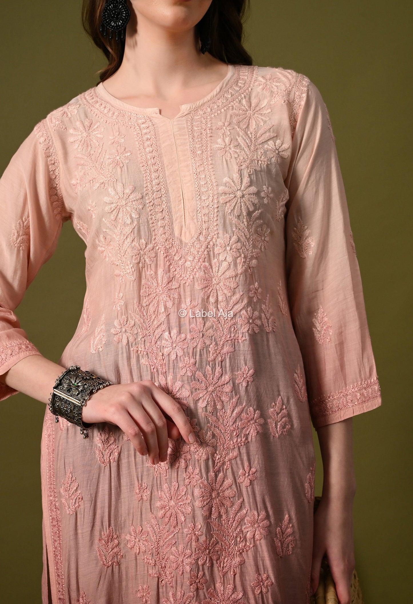 Muslin long chikankari kurti