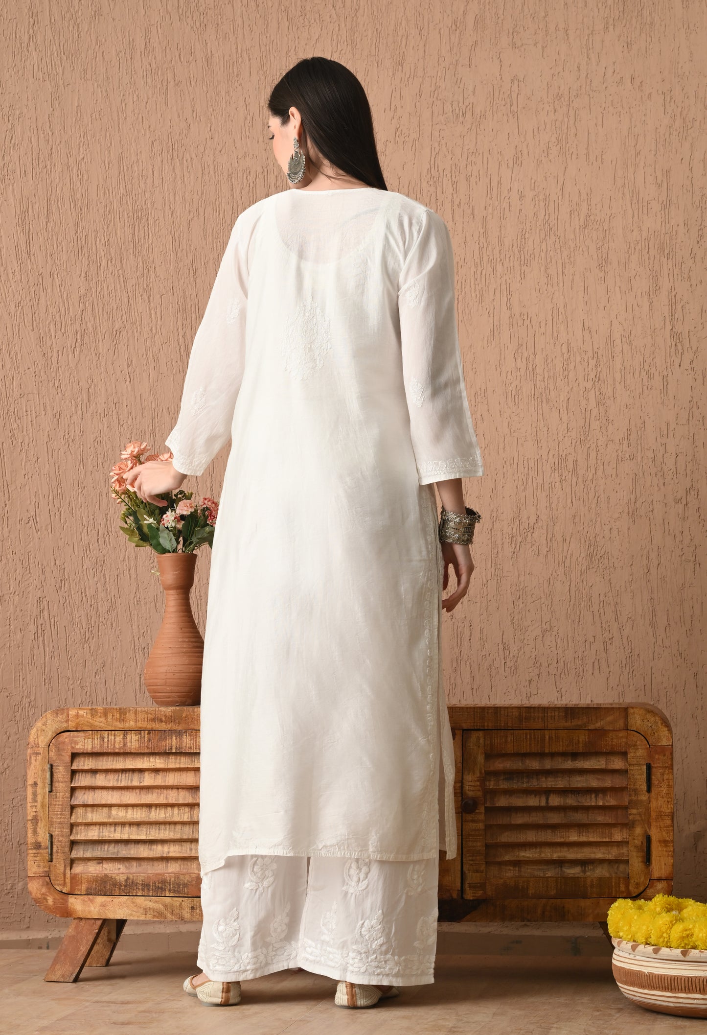 Rumi White Chanderi silk Chikankari kurti