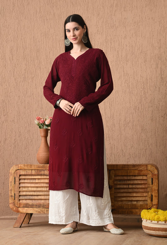 Sana viscose Resham work chikankari kurta with matching slip