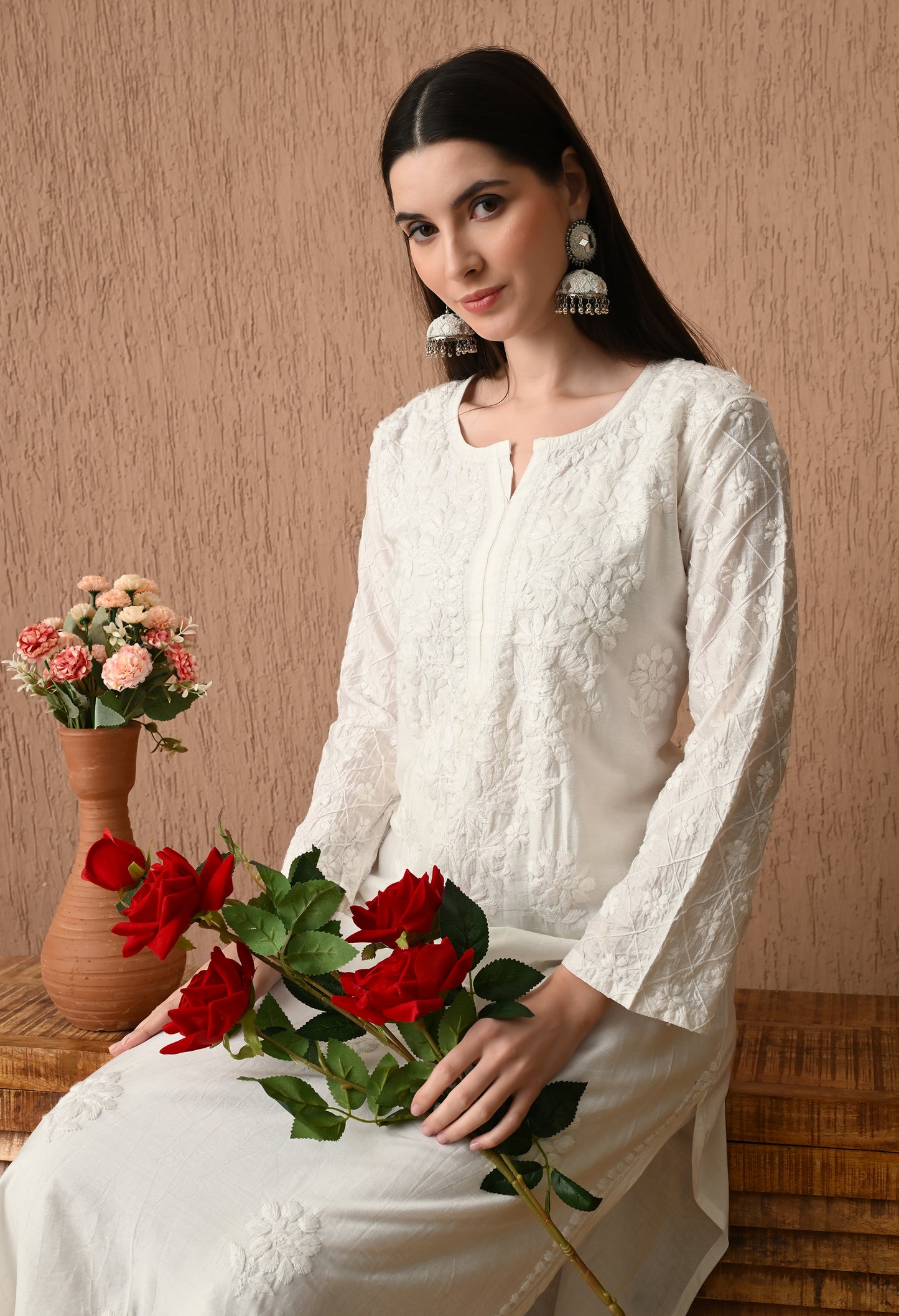 White Chanderi Silk Kurti and Palazzo set