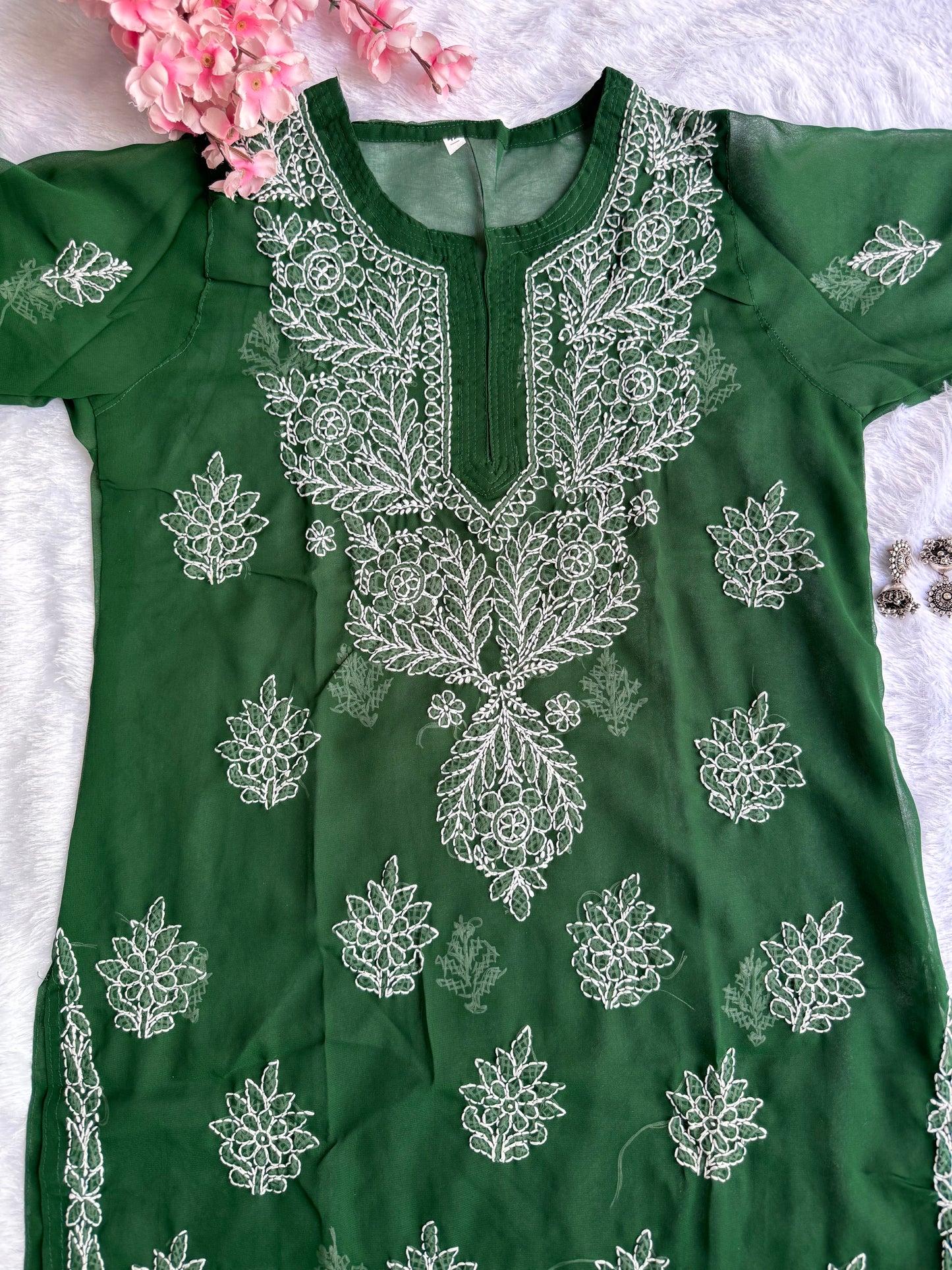 Georgette chikankari kurta with matching liner